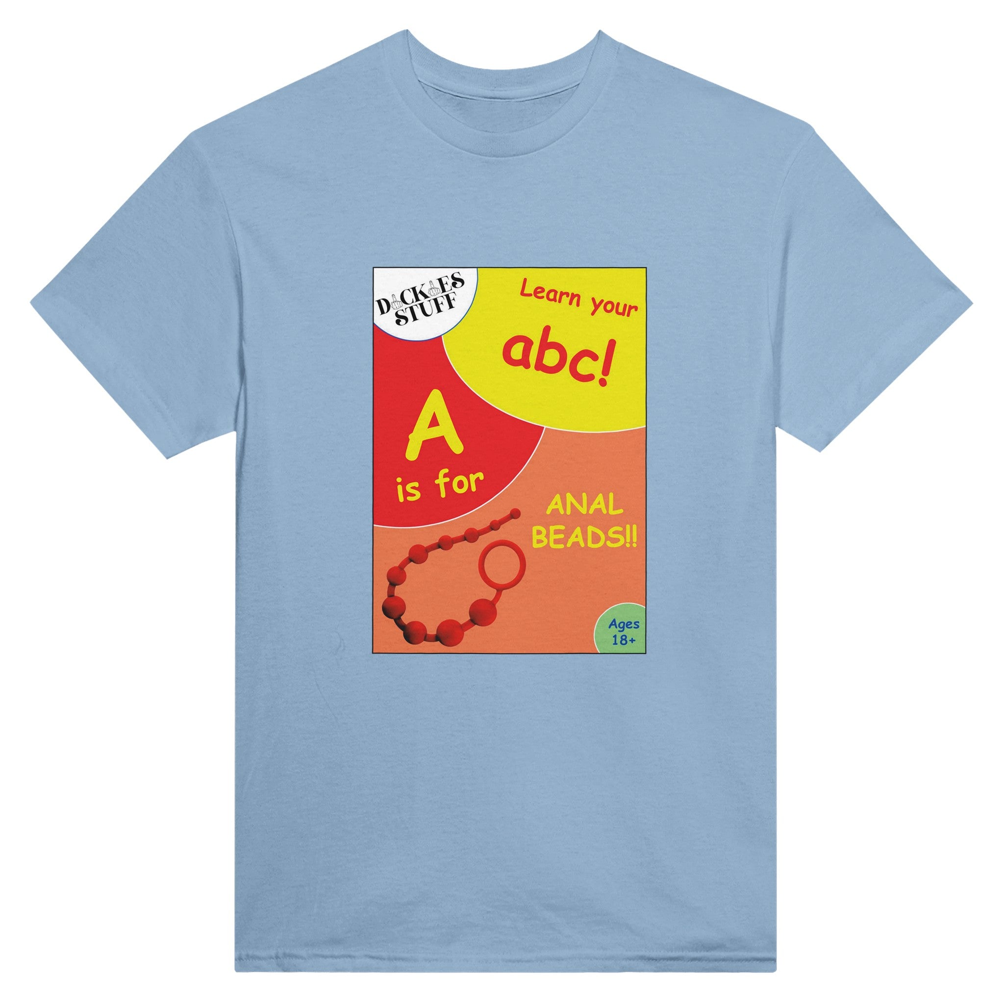 A is for Anal Beads ABC adult novelty tshirt sex light blue