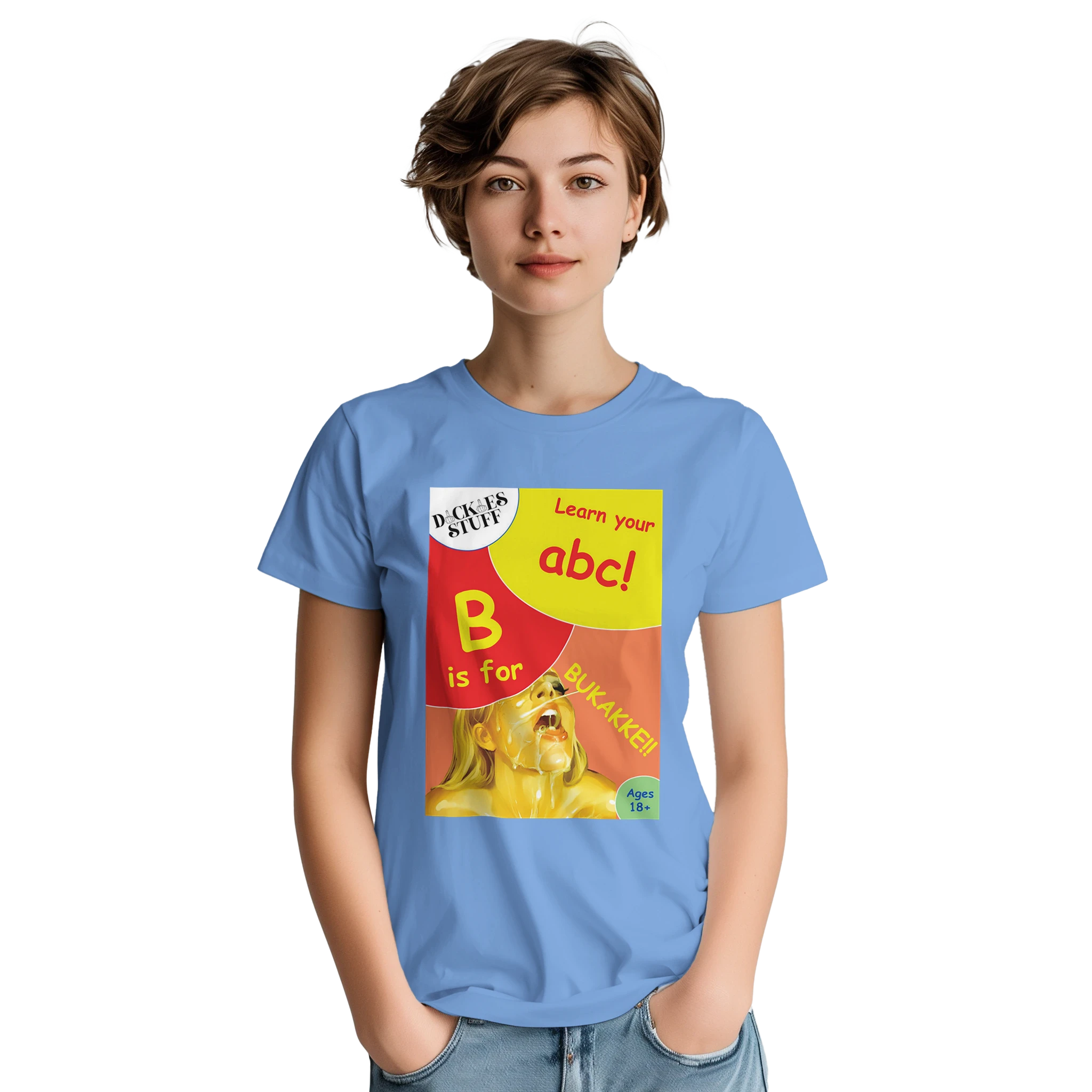B is for BUKAKKE adult novelty tshirt sex light blue 6