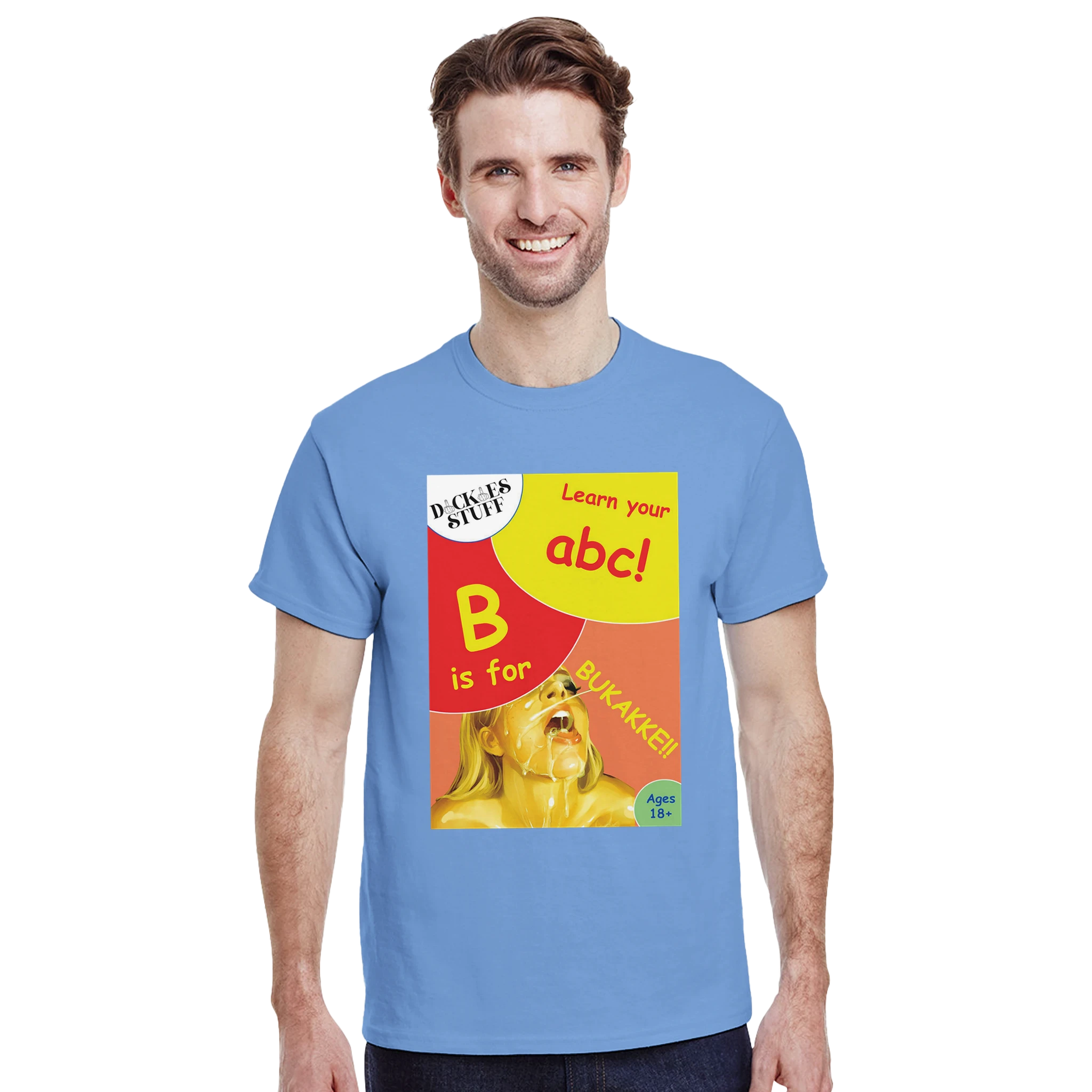 B is for BUKAKKE adult novelty tshirt sex light blue 7