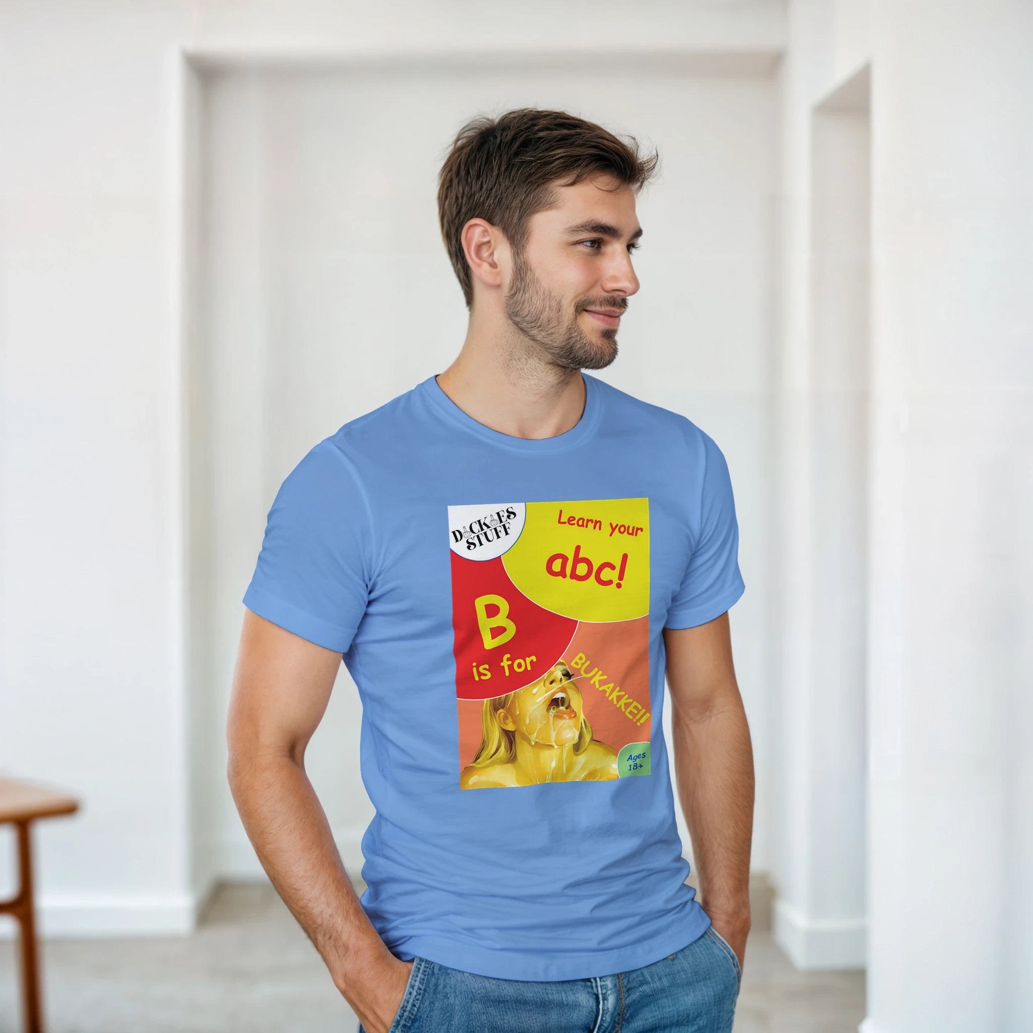 B is for BUKAKKE adult novelty tshirt sex light blue 8