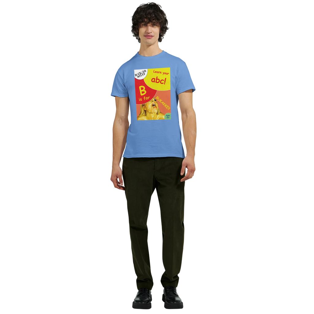 B is for BUKAKKE adult novelty tshirt sex light blue 9