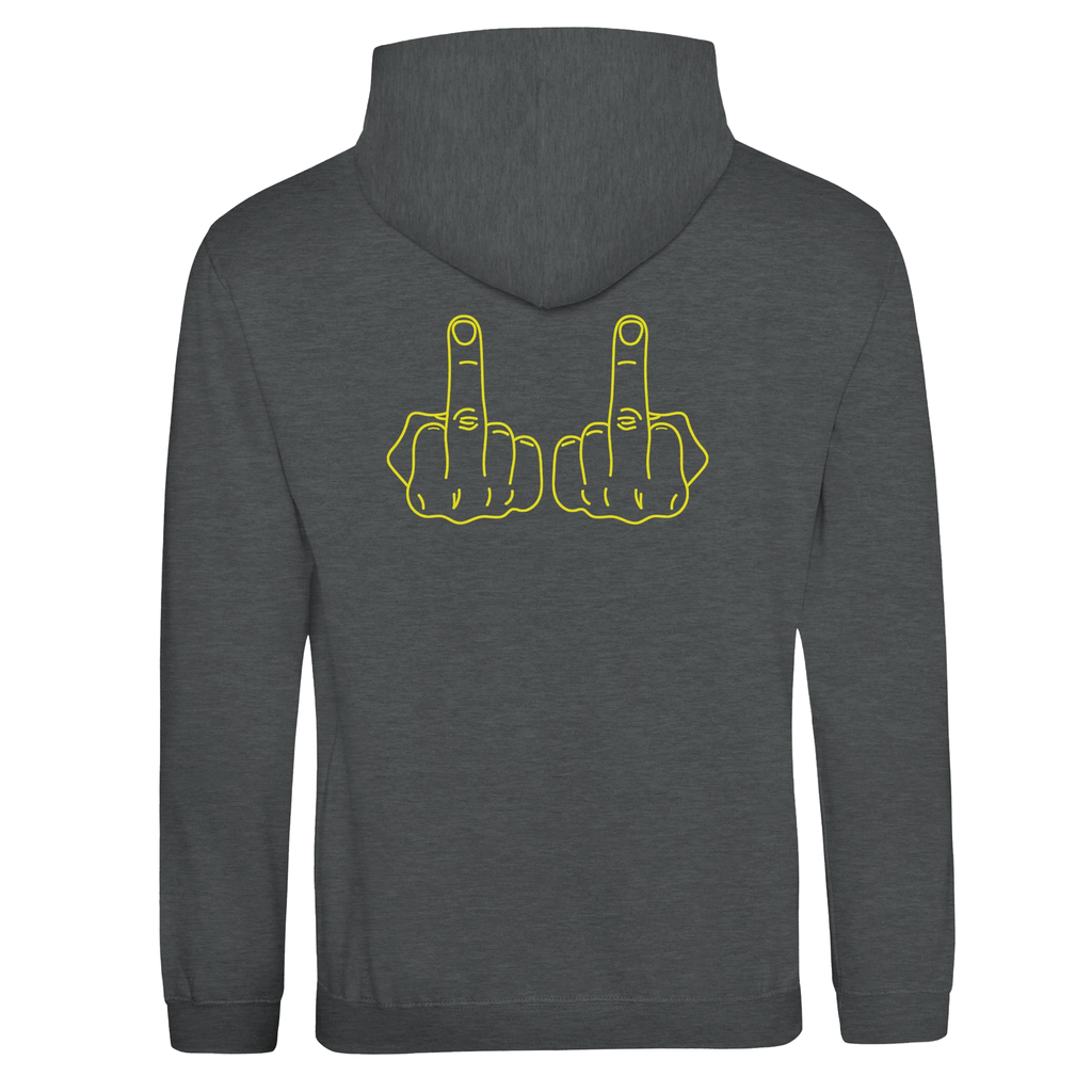 DICKIES HOODIE DOUBLE MIDDLE FINGER ADULT NOVELTY GREY MALE BACK DETAIL