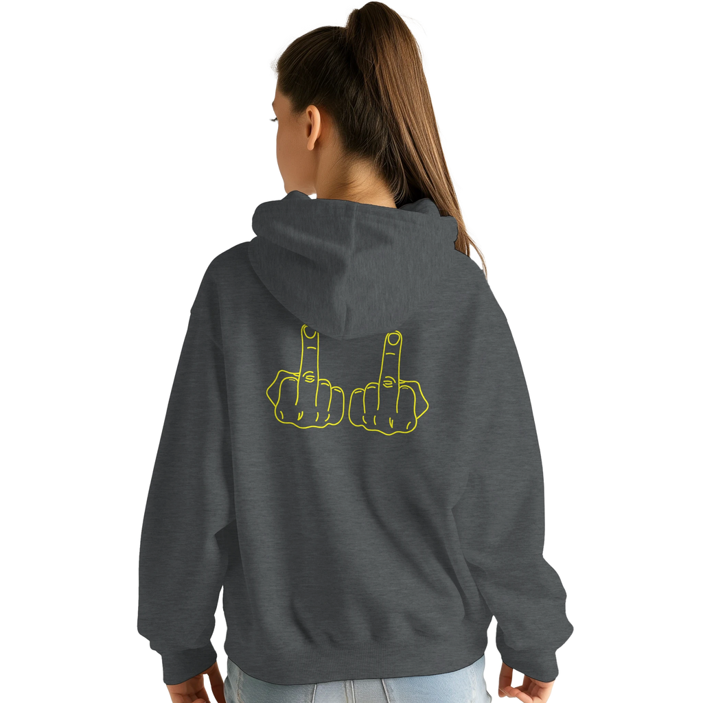 DICKIES HOODIE DOUBLE MIDDLE FINGER ADULT NOVELTY GREY female BACK DETAIL