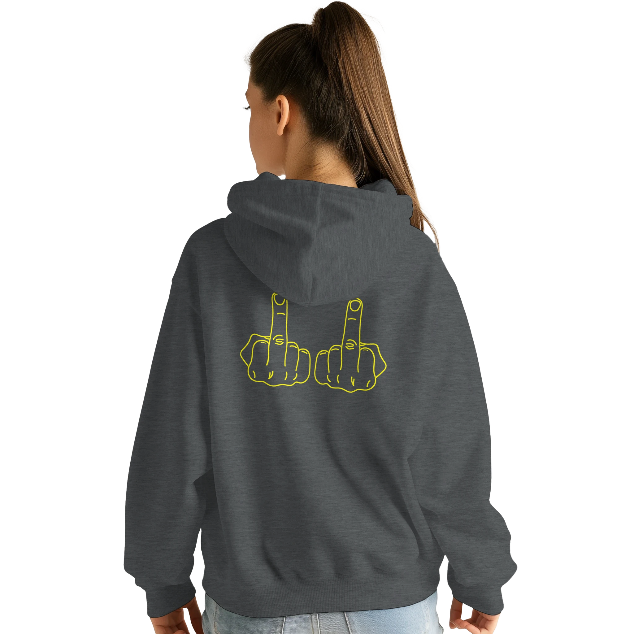 DICKIES HOODIE DOUBLE MIDDLE FINGER ADULT NOVELTY GREY female BACK DETAIL