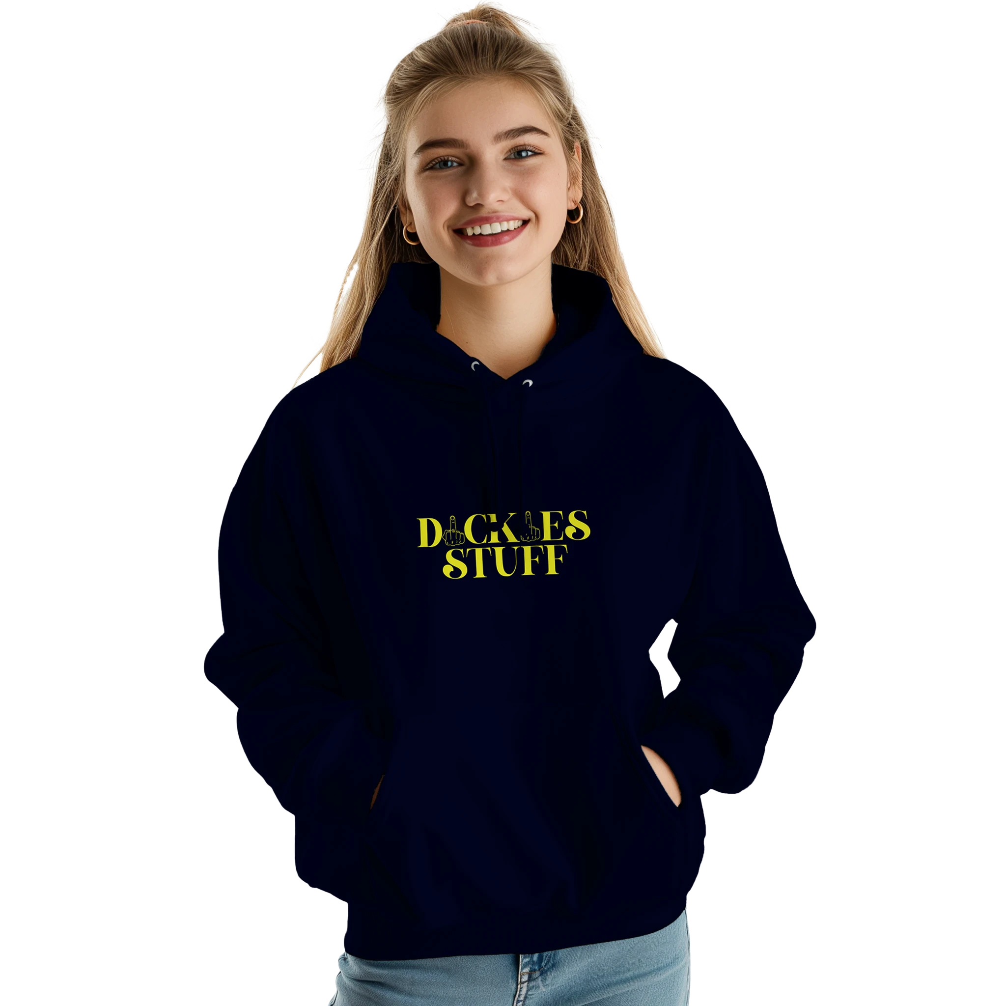 DICKIES HOODIE MIDDLE FINGER ADULT NOVELTY HOODIE NAVY FRONT