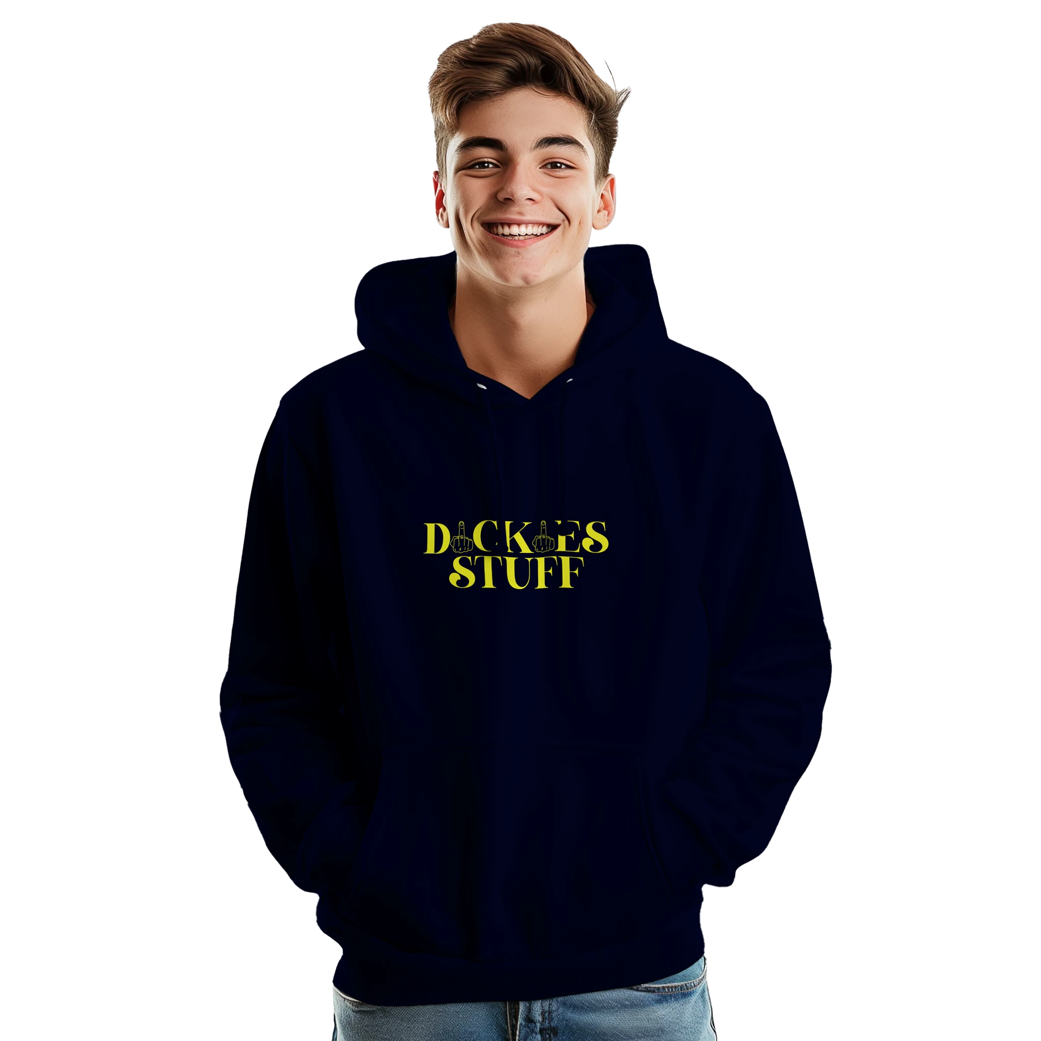 DICKIES HOODIE MIDDLE FINGER ADULT NOVELTY HOODIE NAVY FRONT MALE
