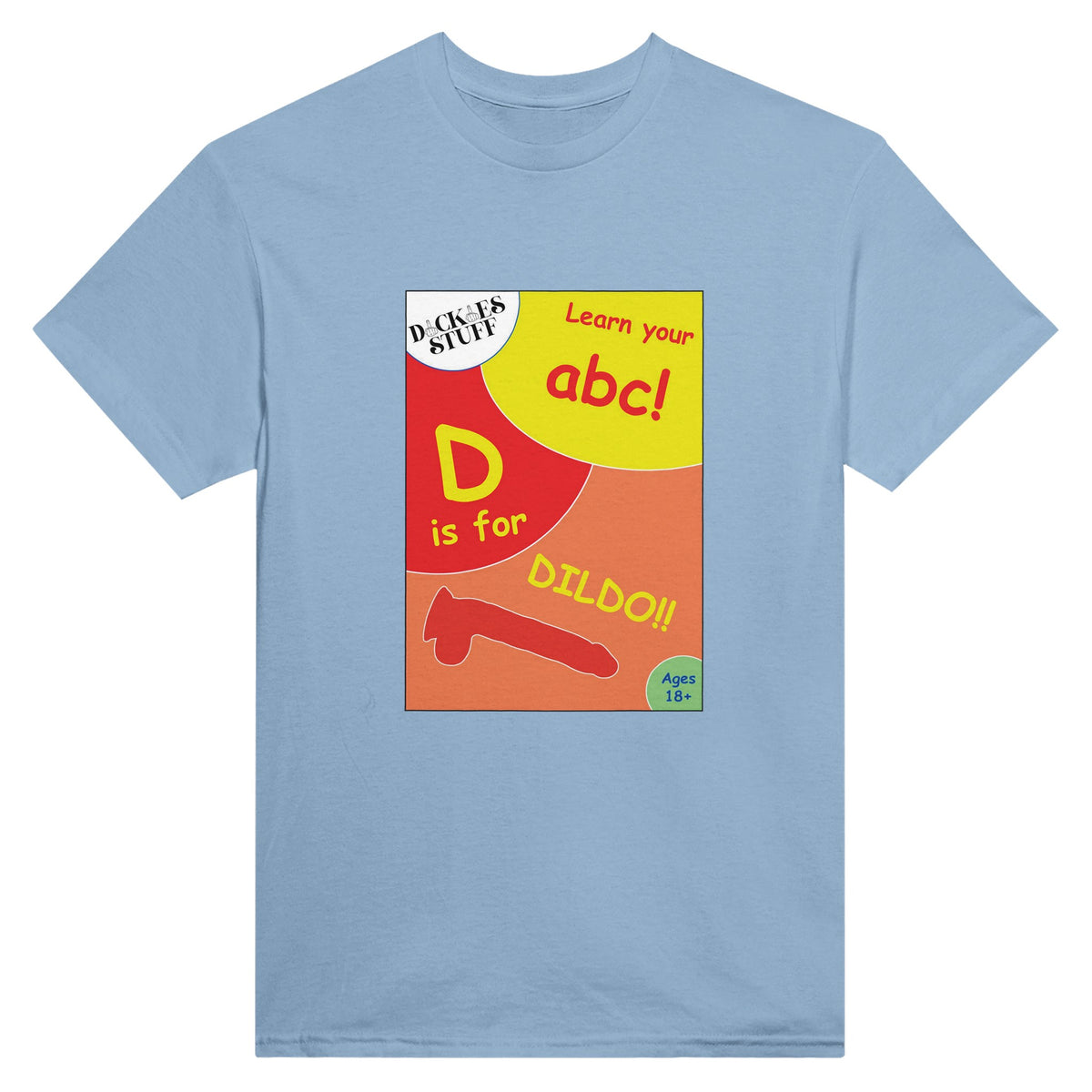 D is for Dildo adult novelty tshirt abc sex light blue