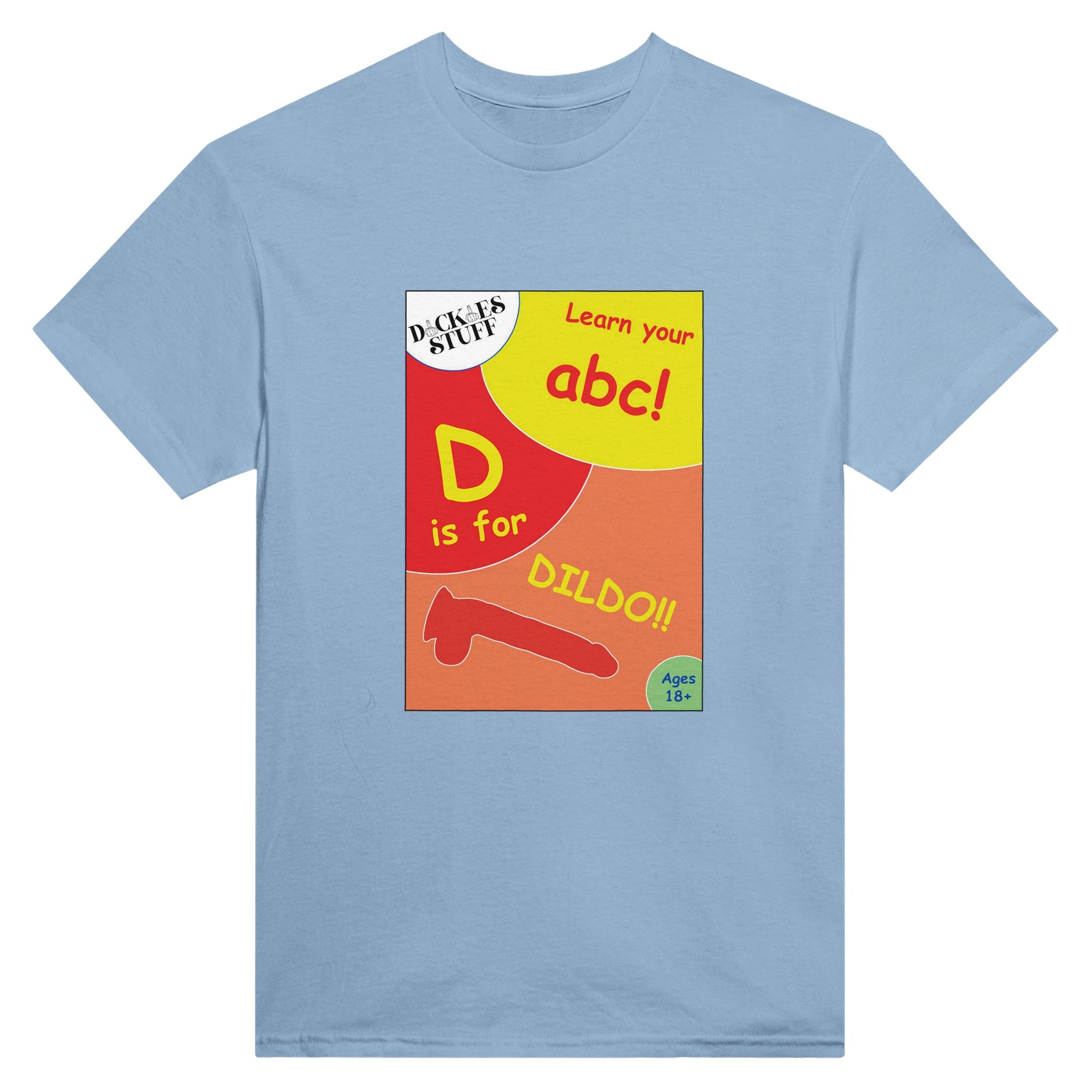 D is for Dildo adult novelty tshirt abc sex light blue