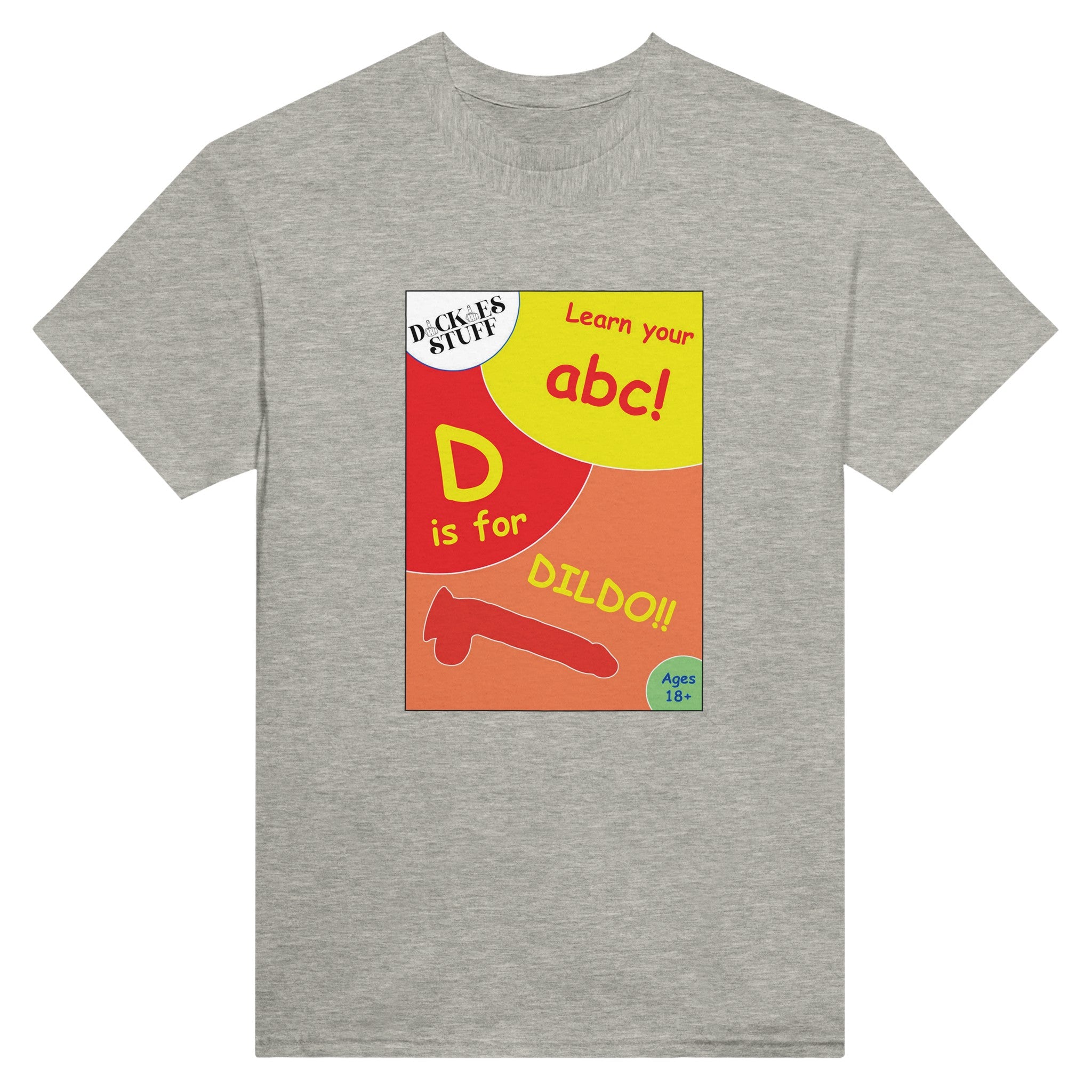 D is for Dildo adult novelty tshirt abc sex light grey