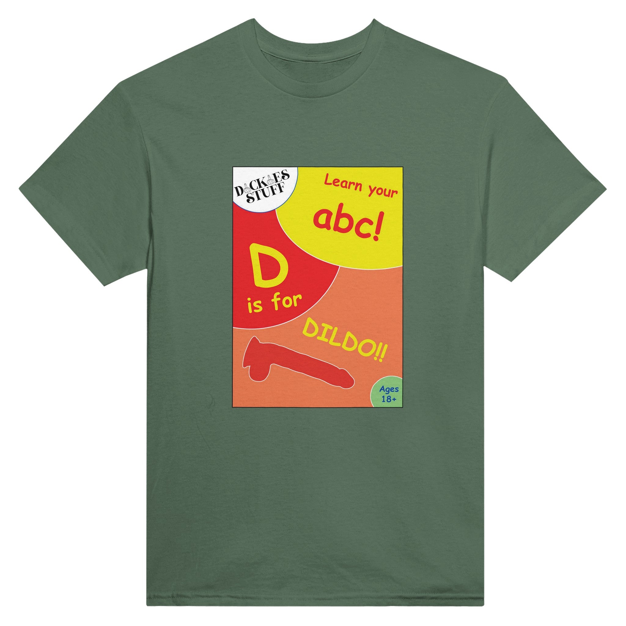 D is for Dildo adult novelty tshirt abc sex military green