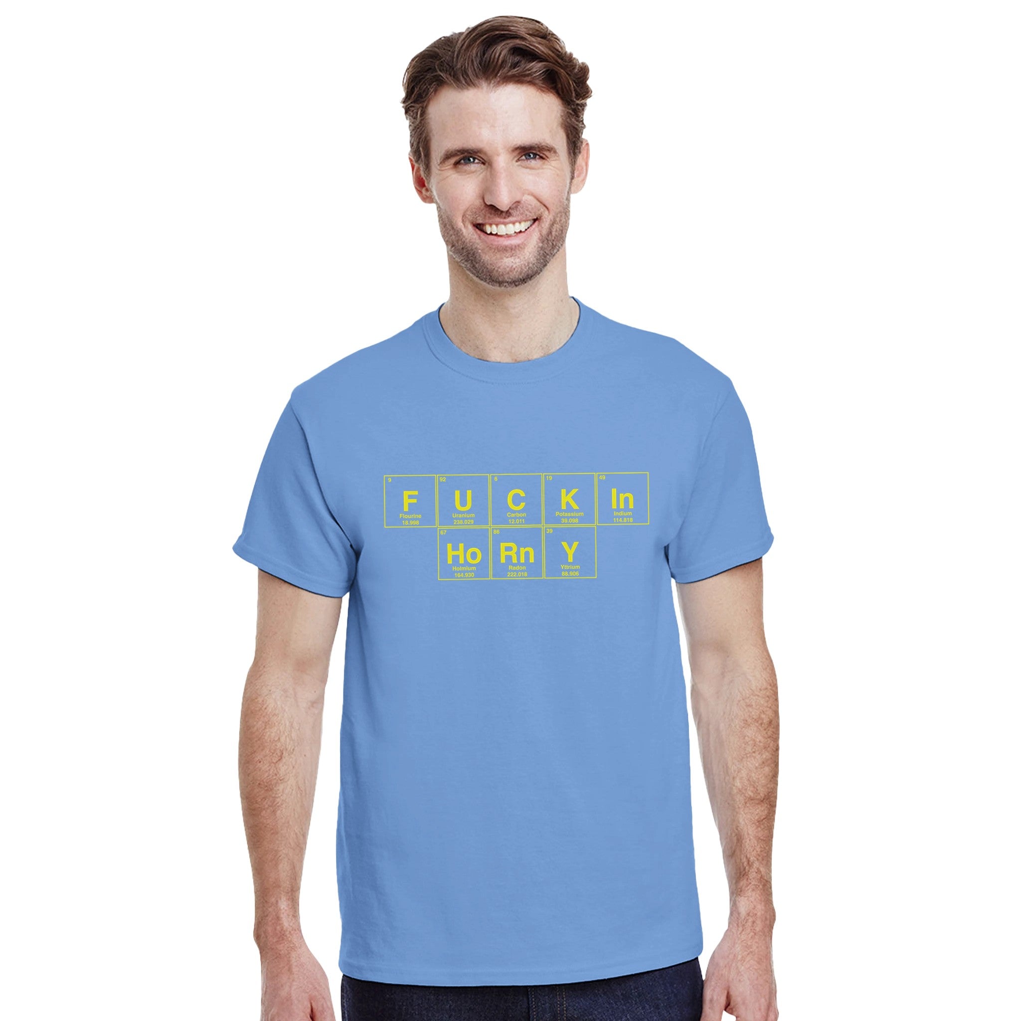 FUCKIN HoRnY periodic table adult novelty tshirt sex light blue 3