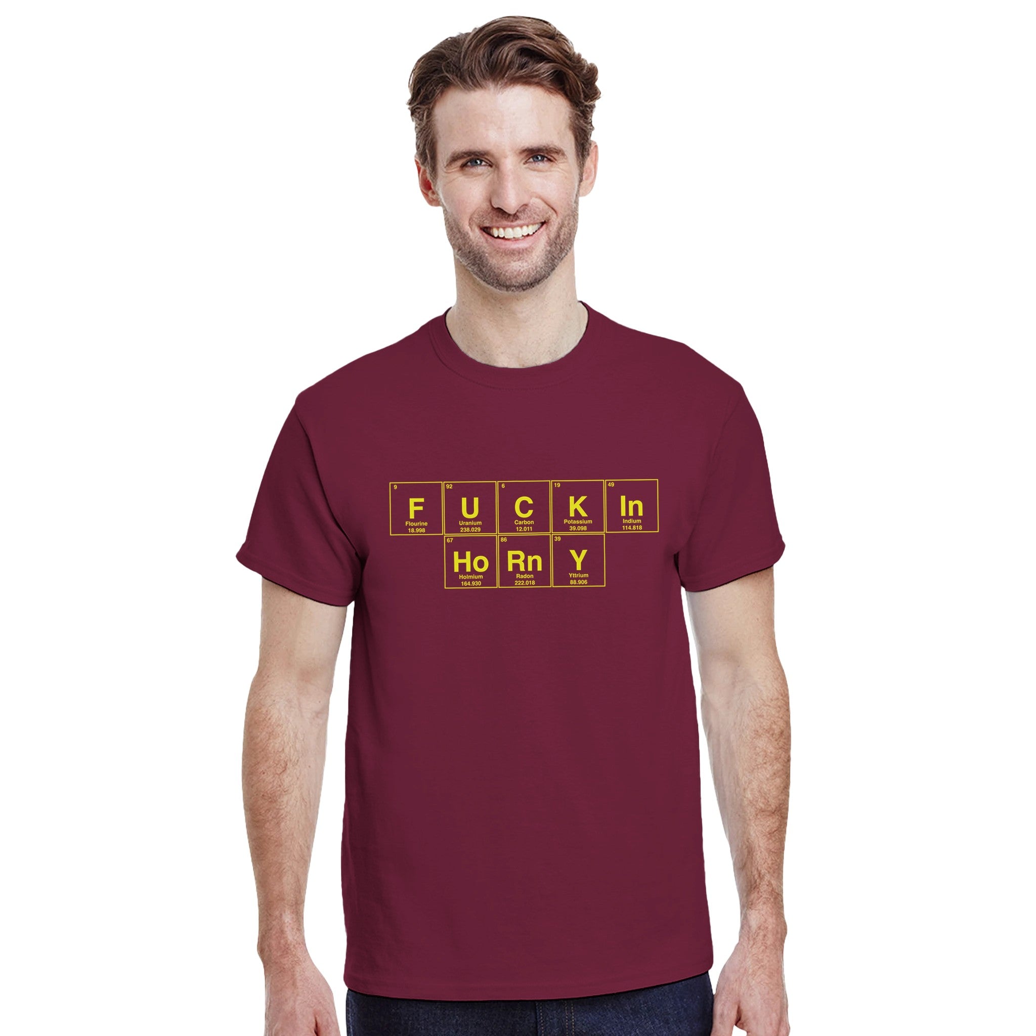 FUCKIN HoRnY periodic table adult ovelty tshirt sex burgundy