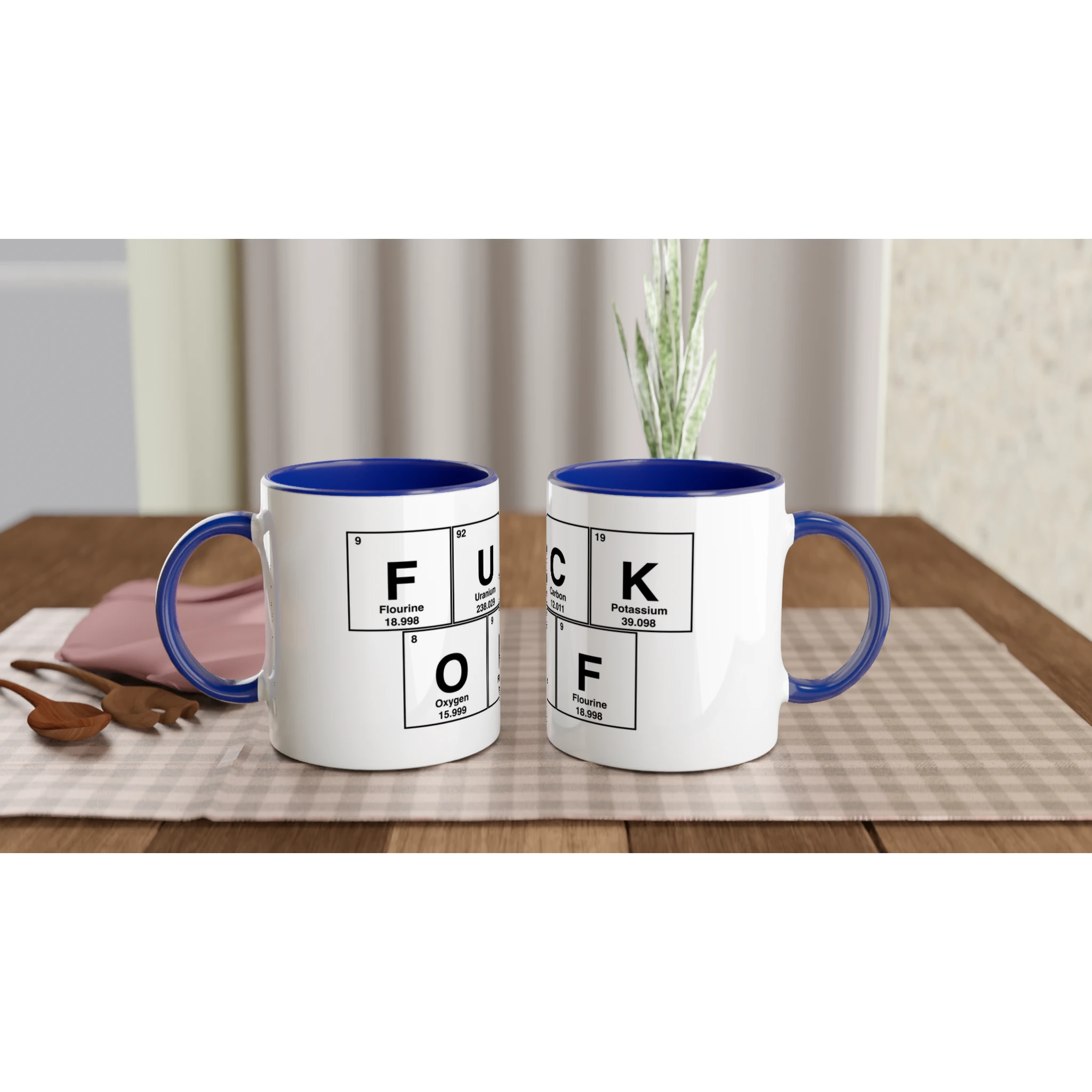 FUCKOFF periodic table adult novelty cup tea coffee blue