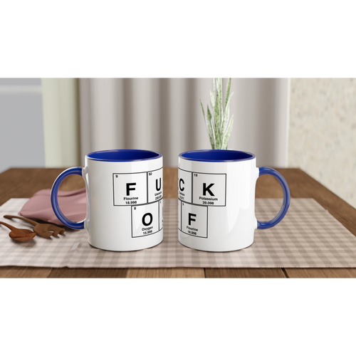 FUCKOFF periodic table adult novelty cup tea coffee blue
