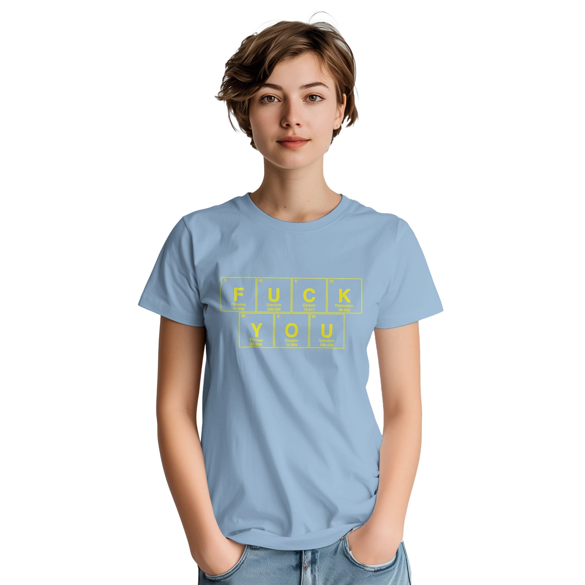 FUCK YOU periodic table adult novelty tshirt light blue