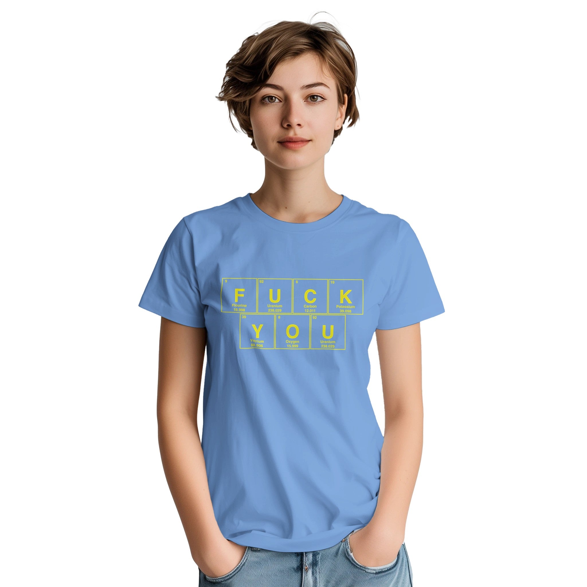 FUCK YOU periodic table adult novelty tshirt light blue 2