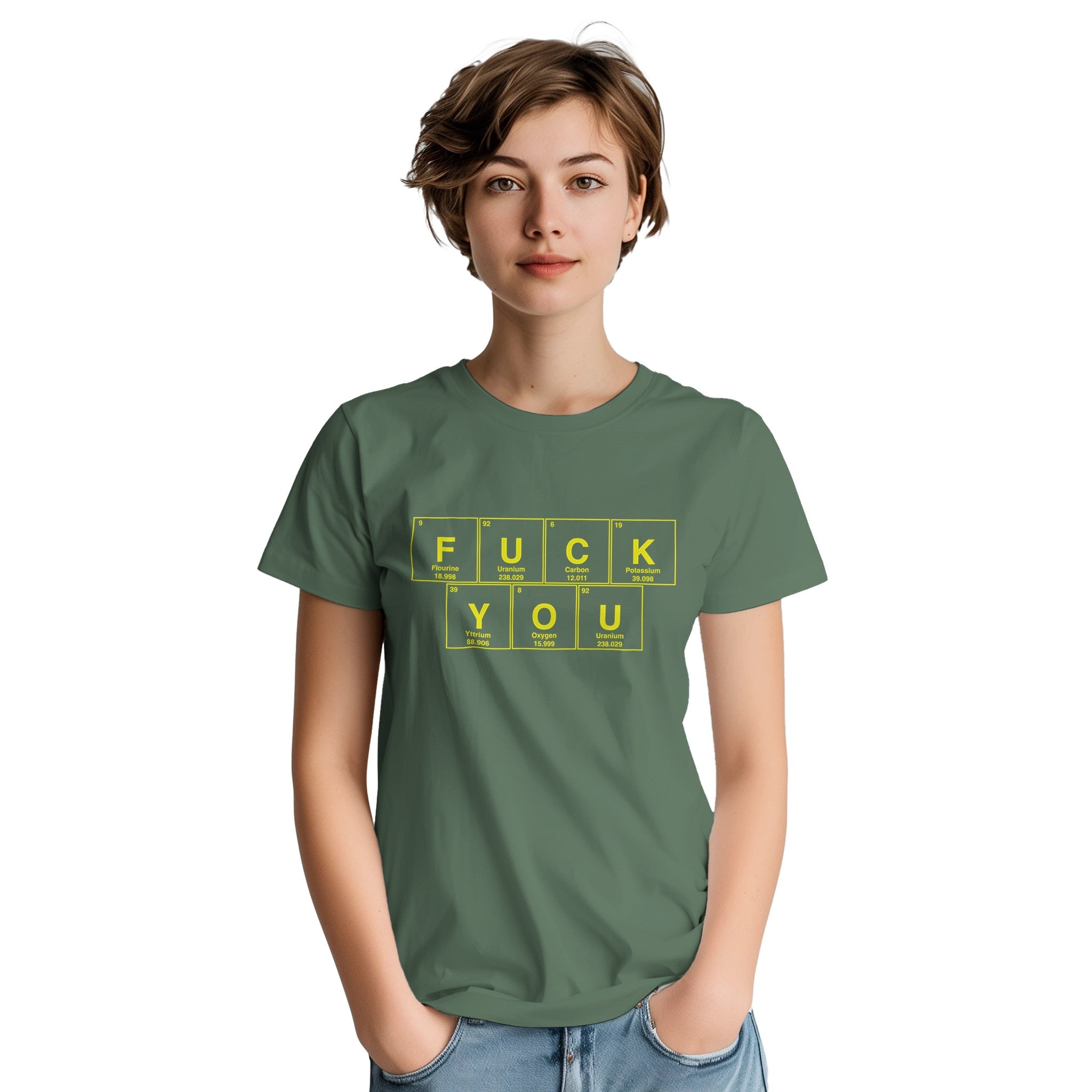 FUCK YOU periodic table adult novelty tshirt military green