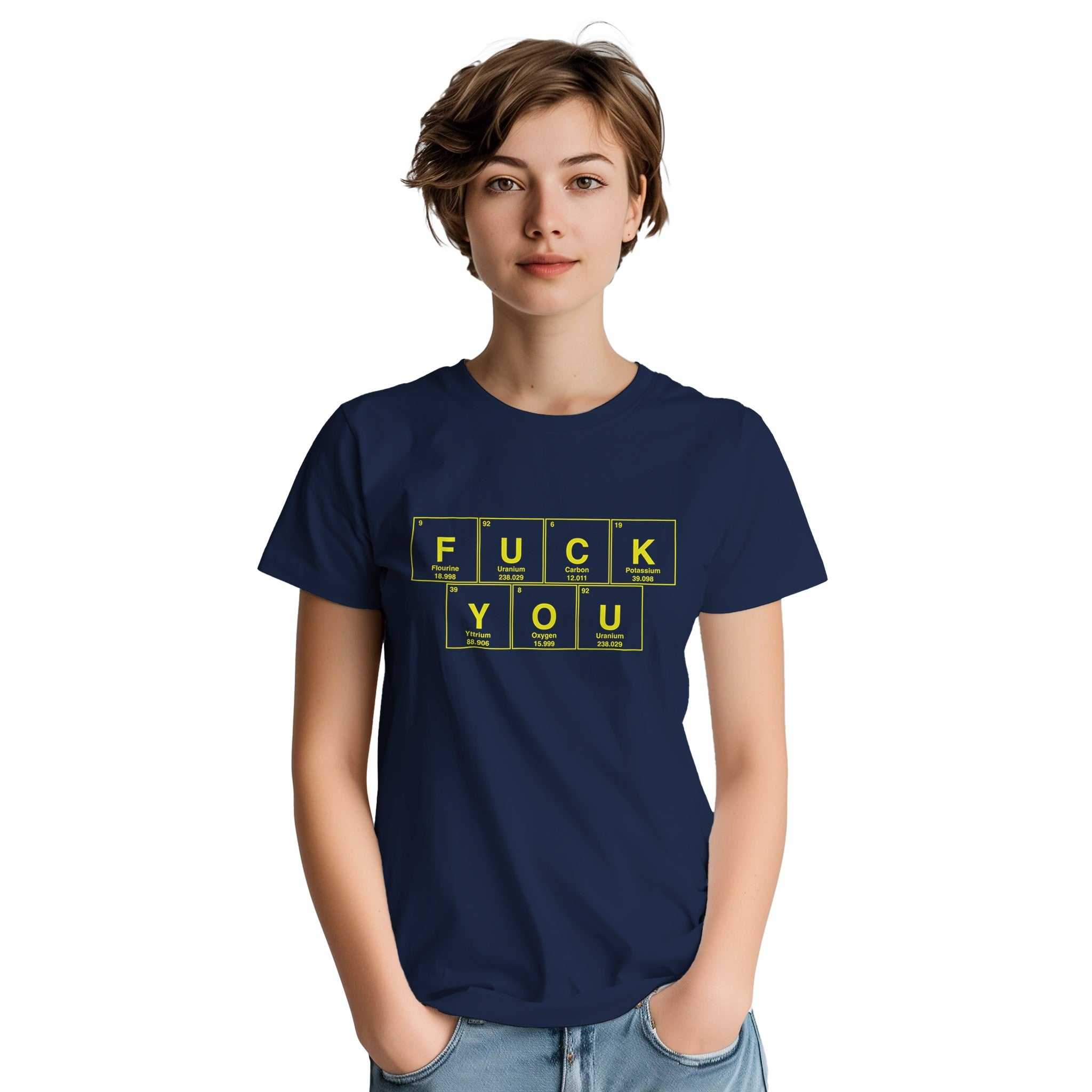 FUCK YOU periodic table adult novelty tshirt navy blue