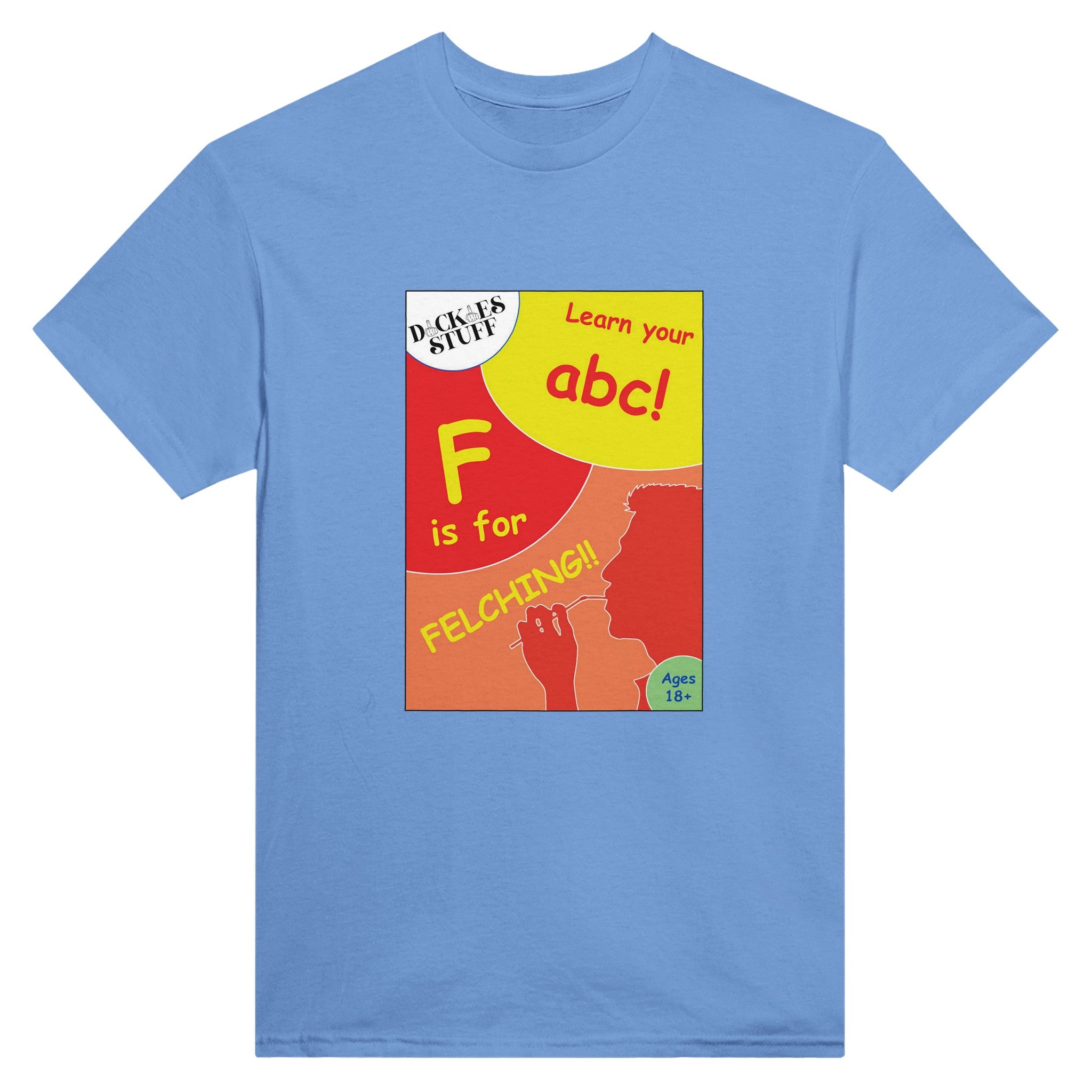 F is for Felching abc novelty adult tshirt sex light blue