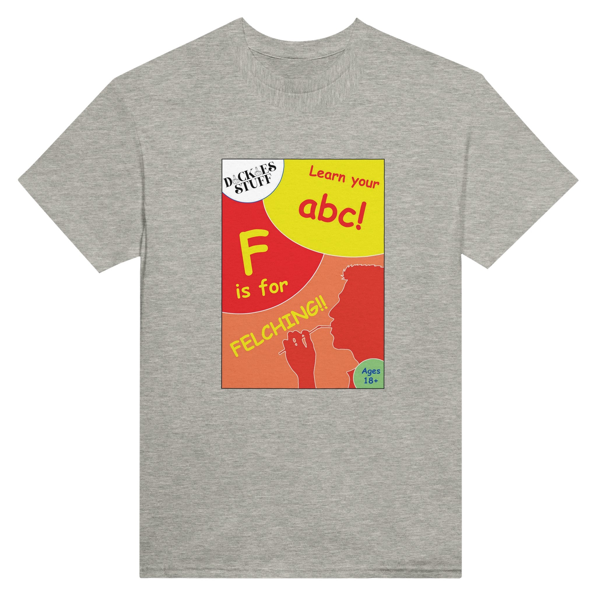 F is for Felching abc novelty adult tshirt sex light grey