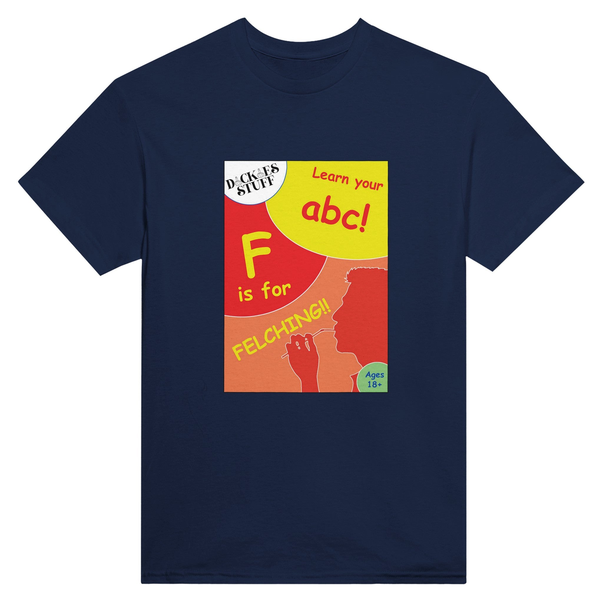 F is for Felching abc novelty adult tshirt sex navy blue