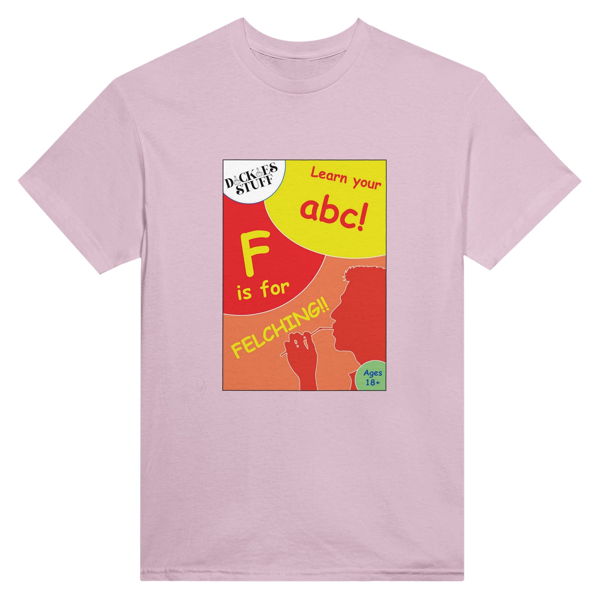 F is for Felching abc novelty adult tshirt sex pink