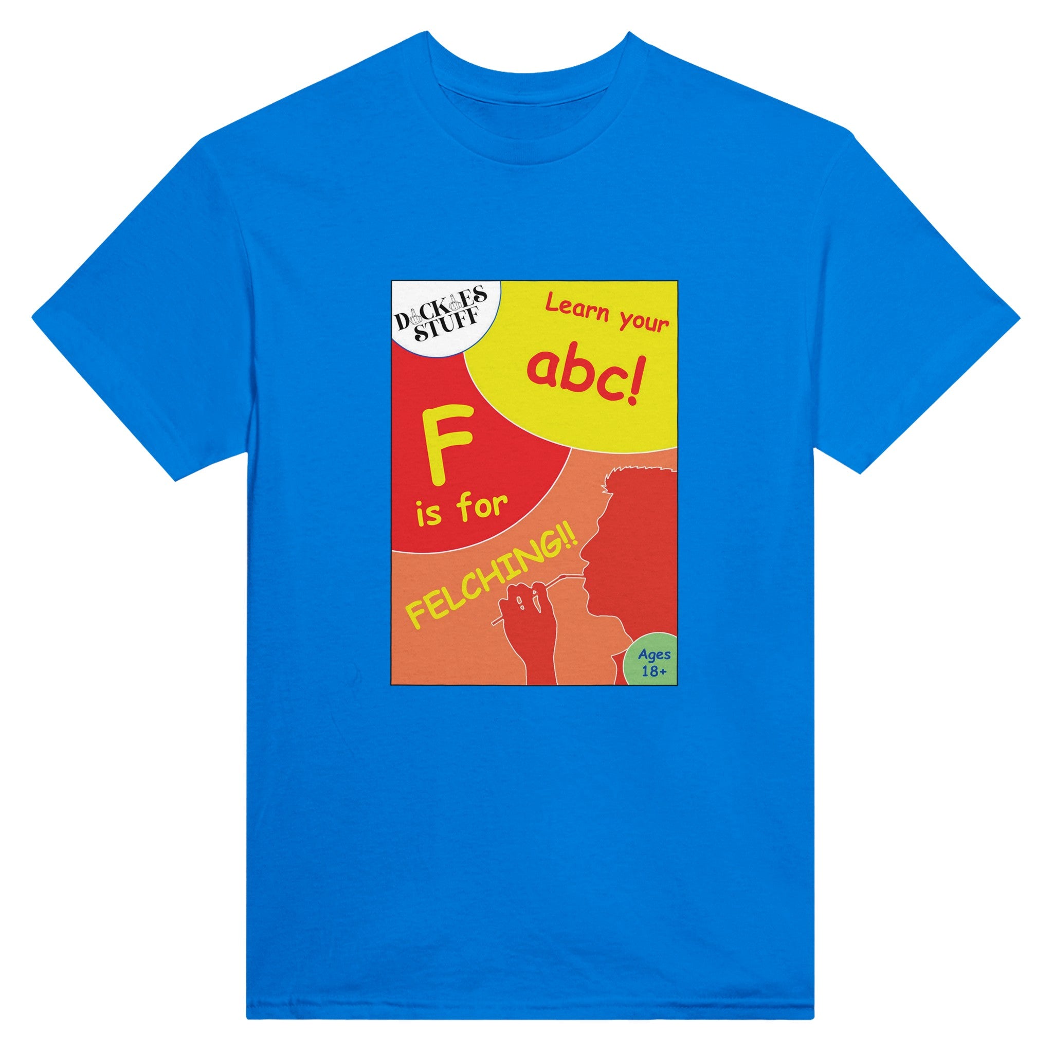F is for Felching abc novelty adult tshirt sex royal blue