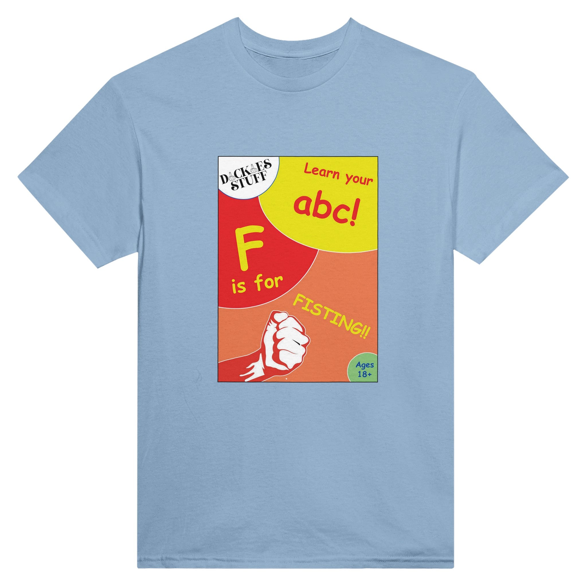 F is for Fisting adult novelty tshirt abc sex light blue 2