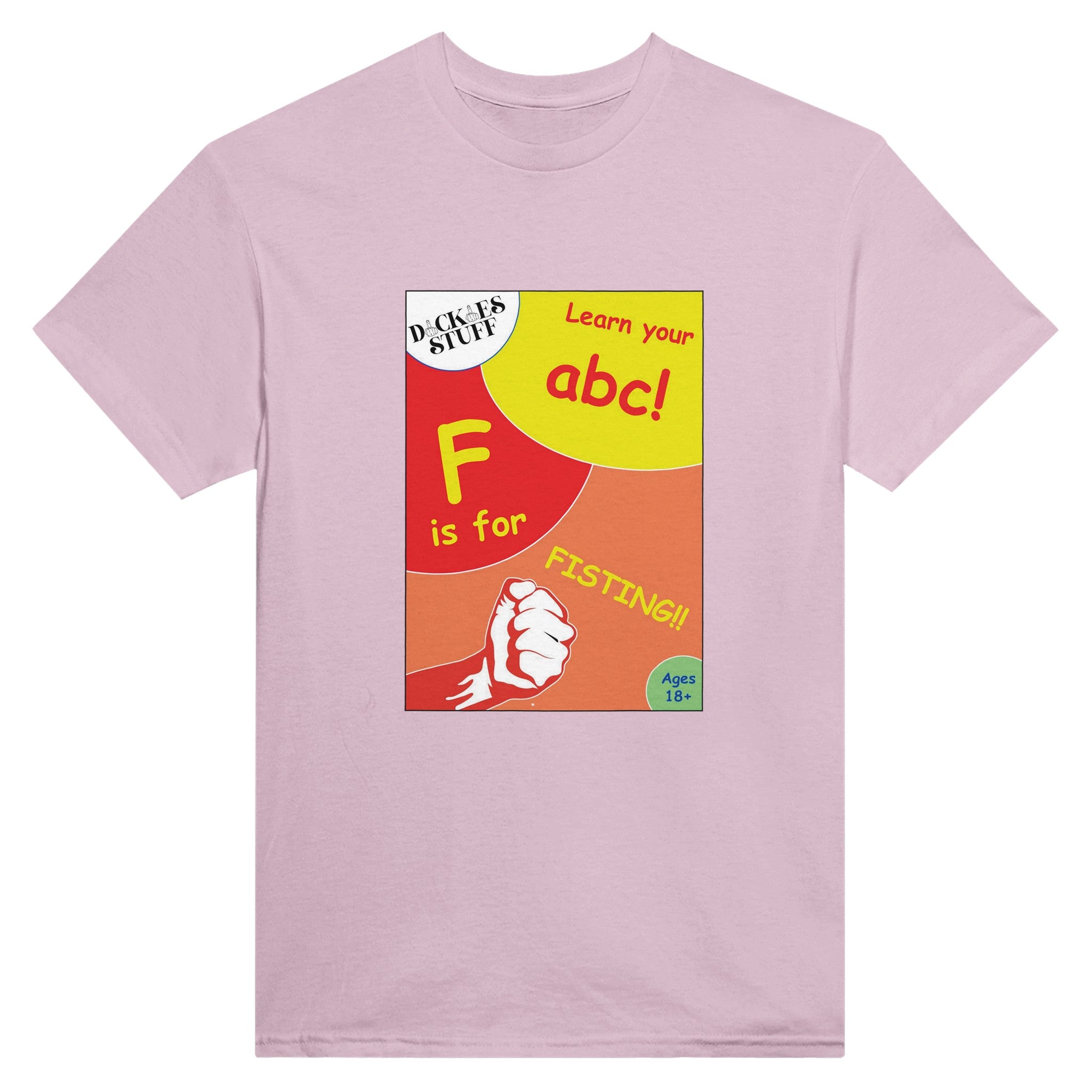 F is for Fisting adult novelty tshirt abc sex pink