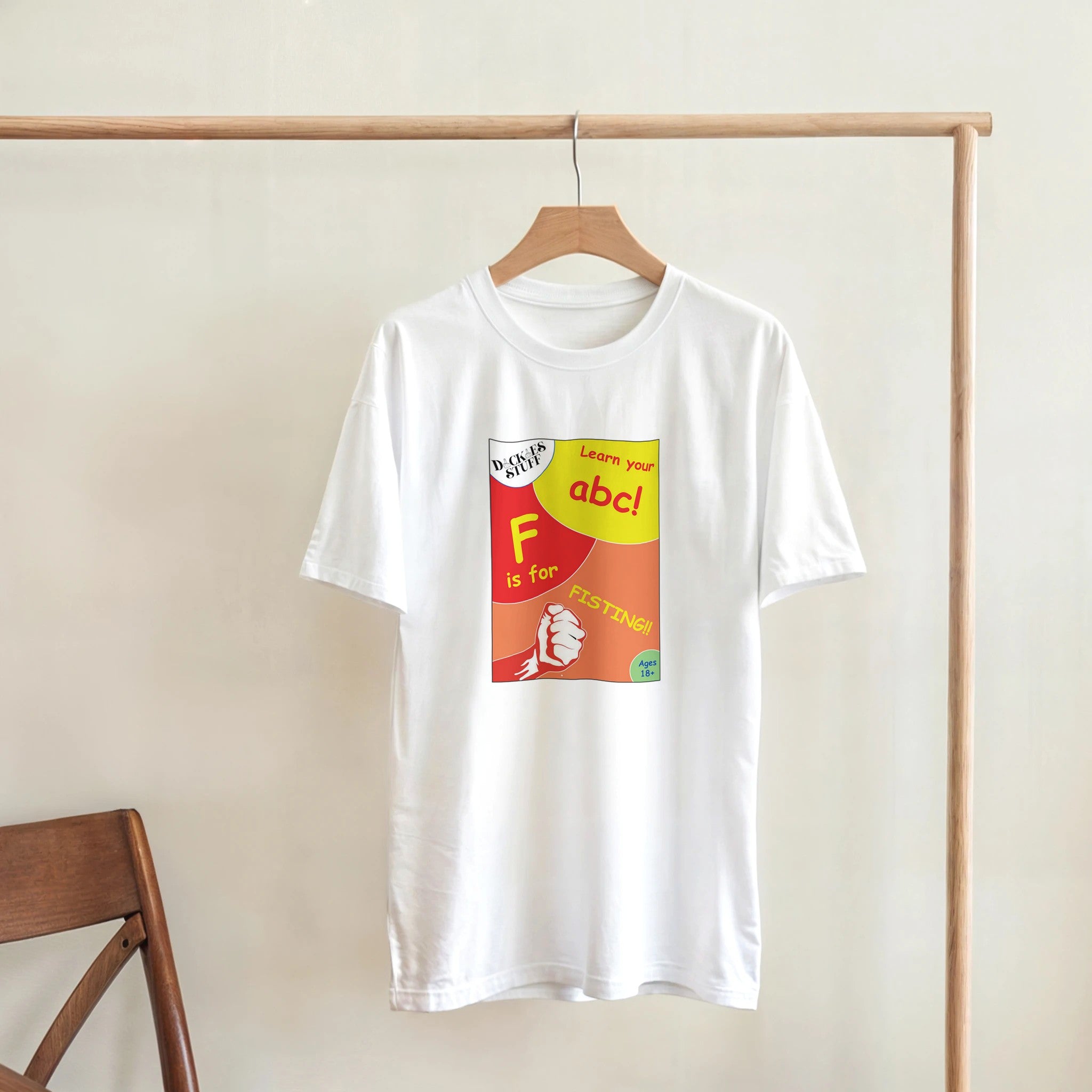 F is for Fisting adult novelty tshirt abc sex white