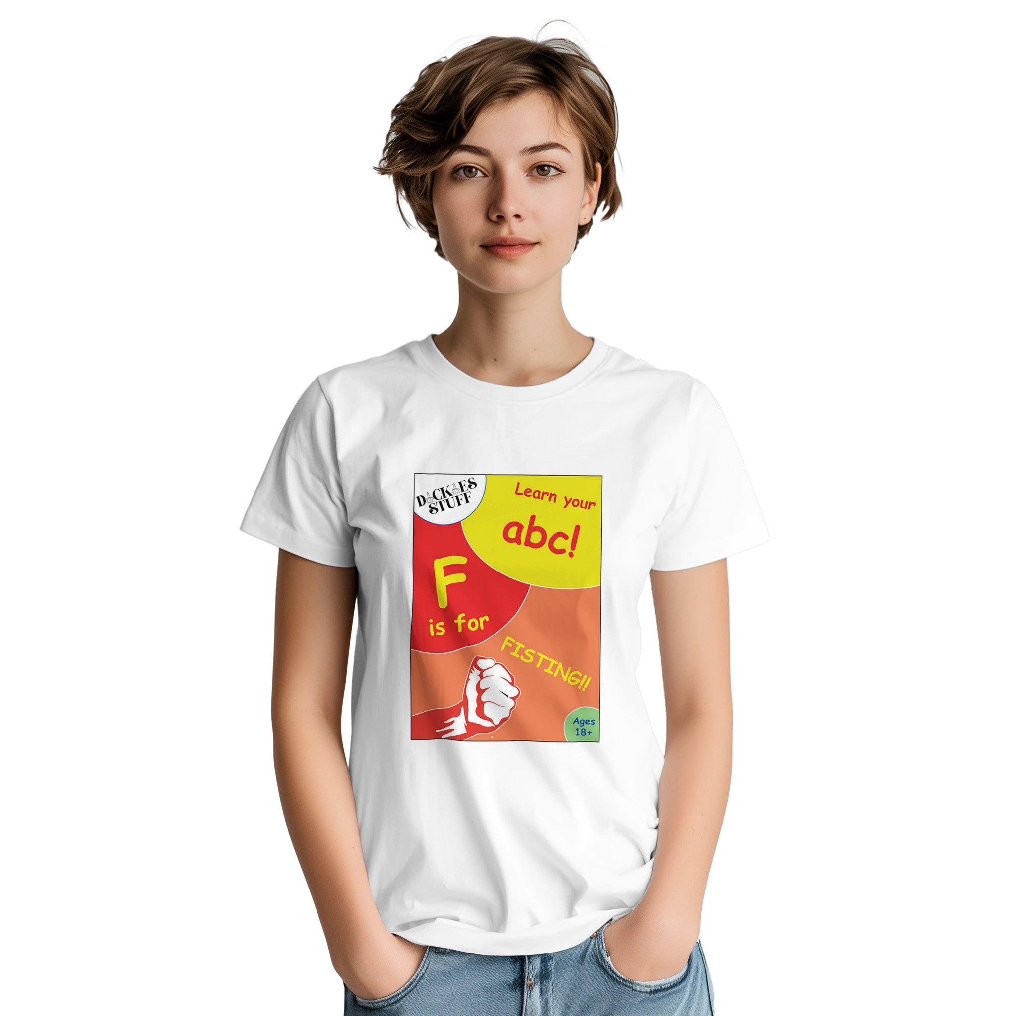 F is for Fisting adult novelty tshirt abc sex white 5