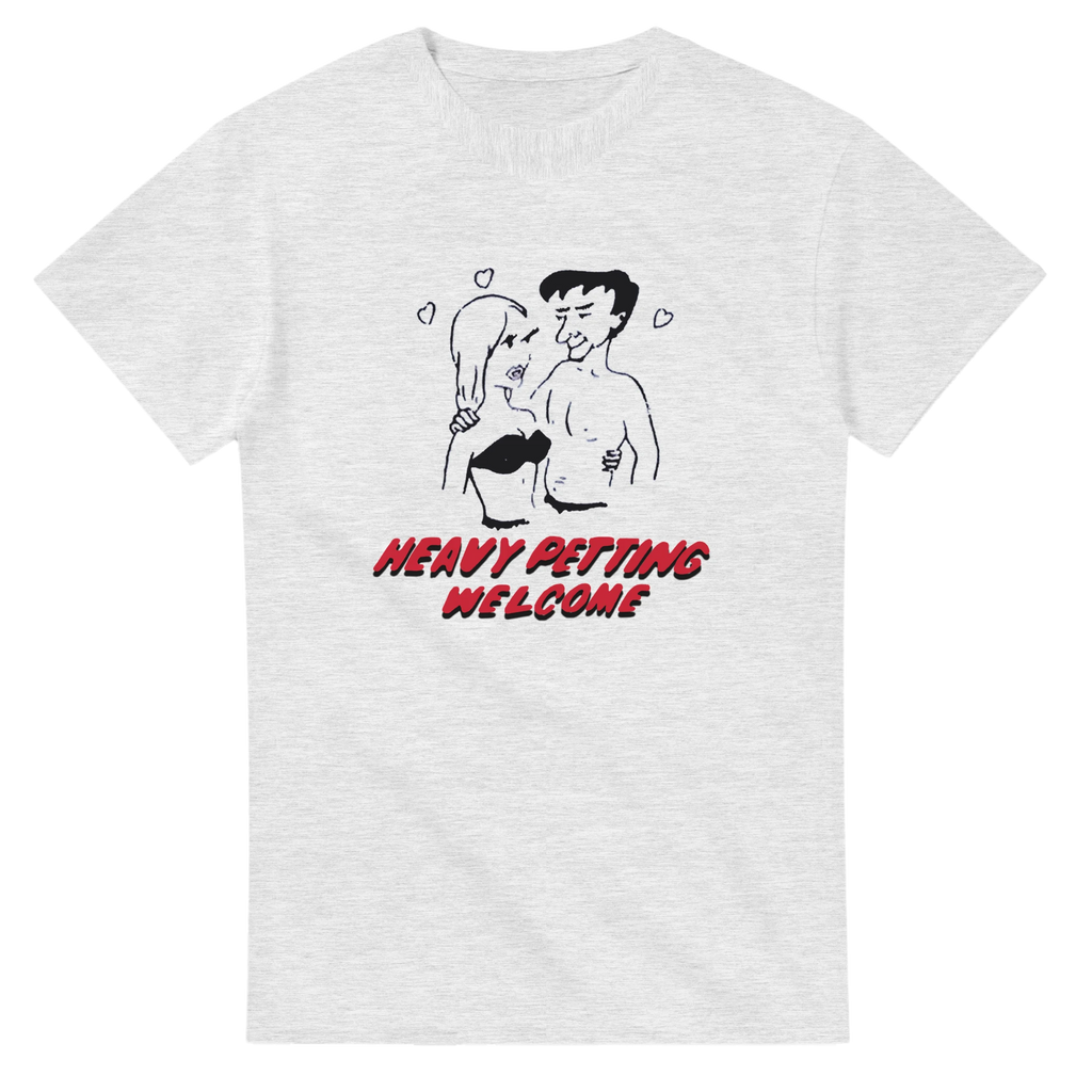 HEAVY PETTING WELCOME! ADULT NOVELTY TSHIRT ASH GREY