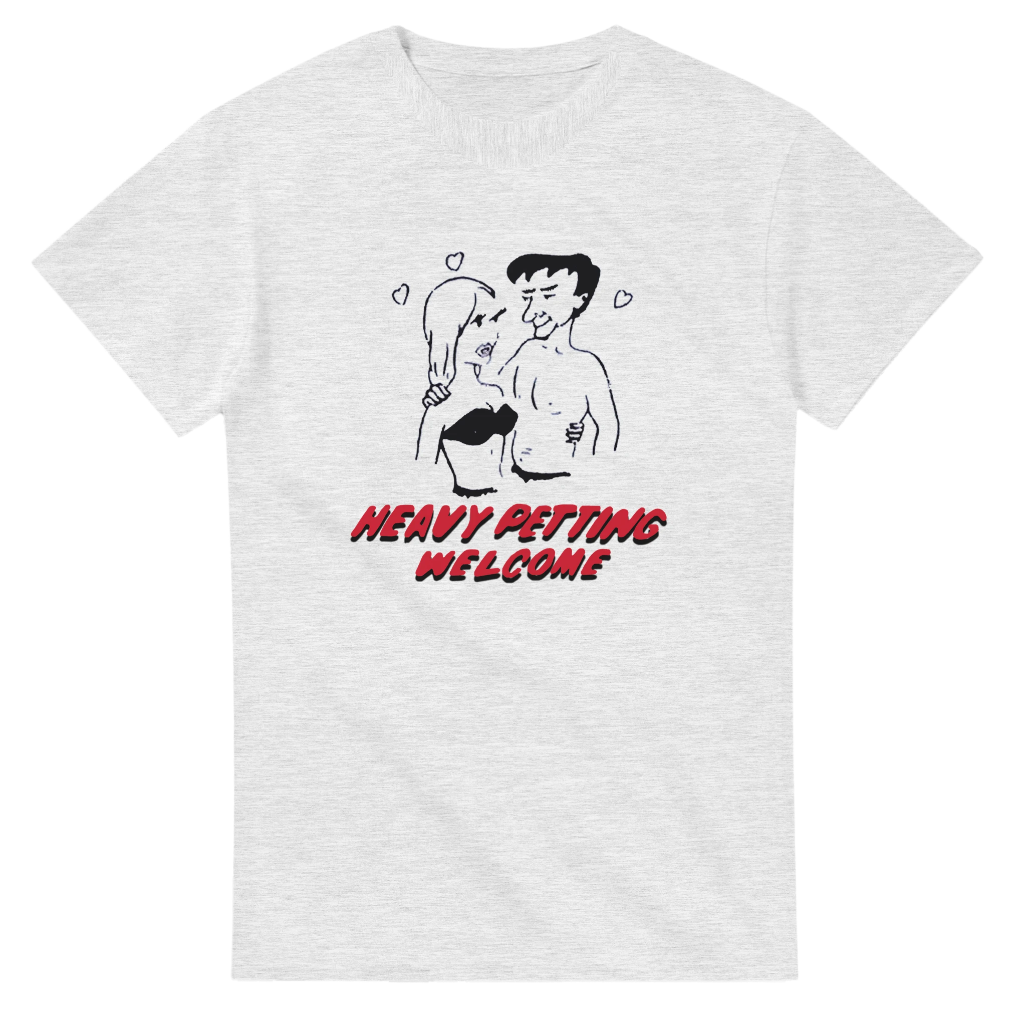 HEAVY PETTING WELCOME! ADULT NOVELTY TSHIRT ASH GREY