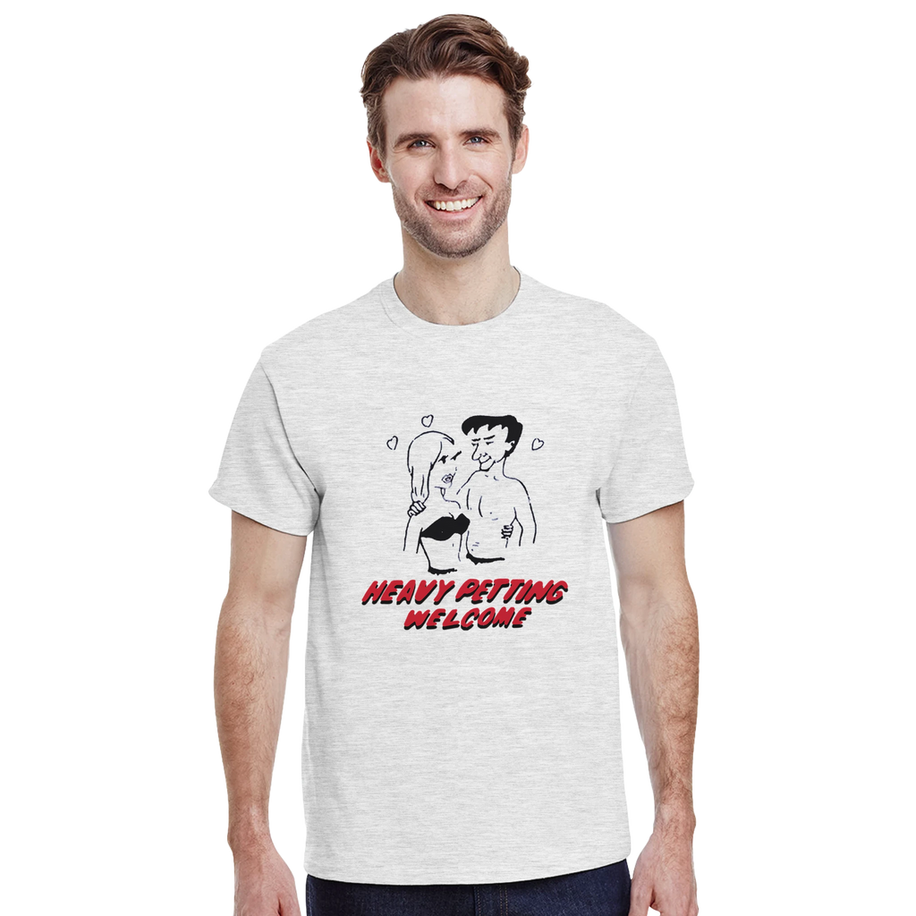 HEAVY PETTING WELCOME! ADULT NOVELTY TSHIRT ASH GREY 2