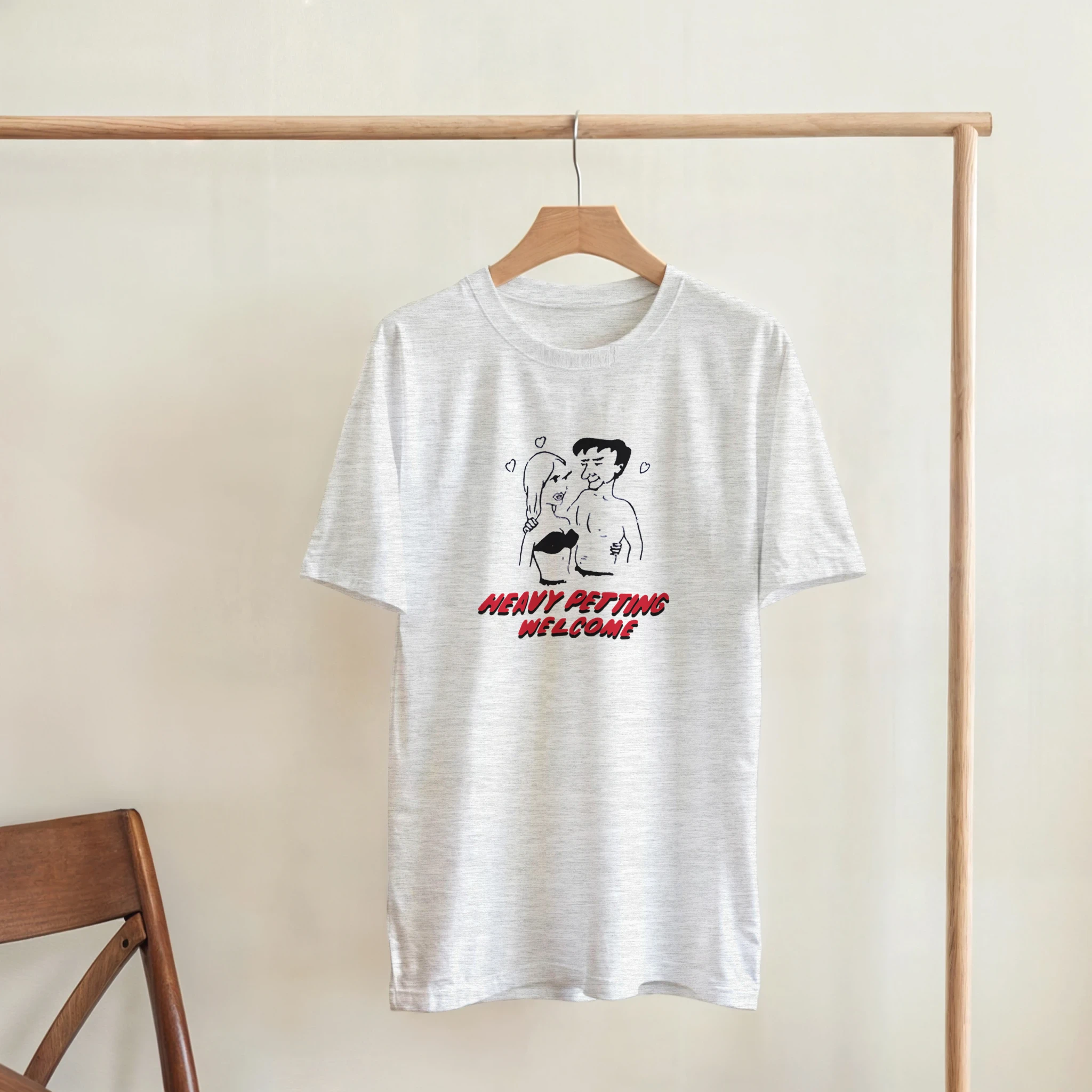 HEAVY PETTING WELCOME! ADULT NOVELTY TSHIRT ASH GREY ON HANGER
