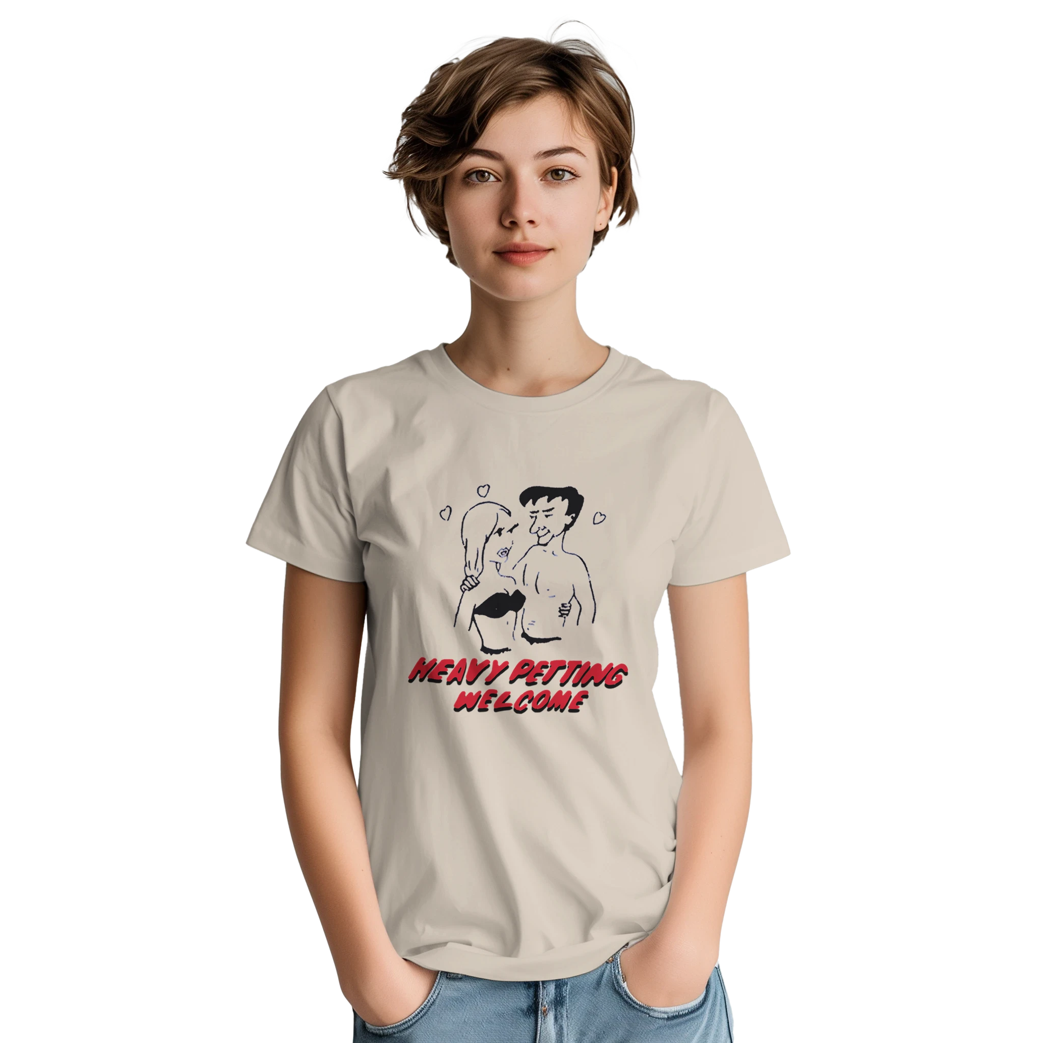 HEAVY PETTING WELCOME! ADULT NOVELTY TSHIRT SAND