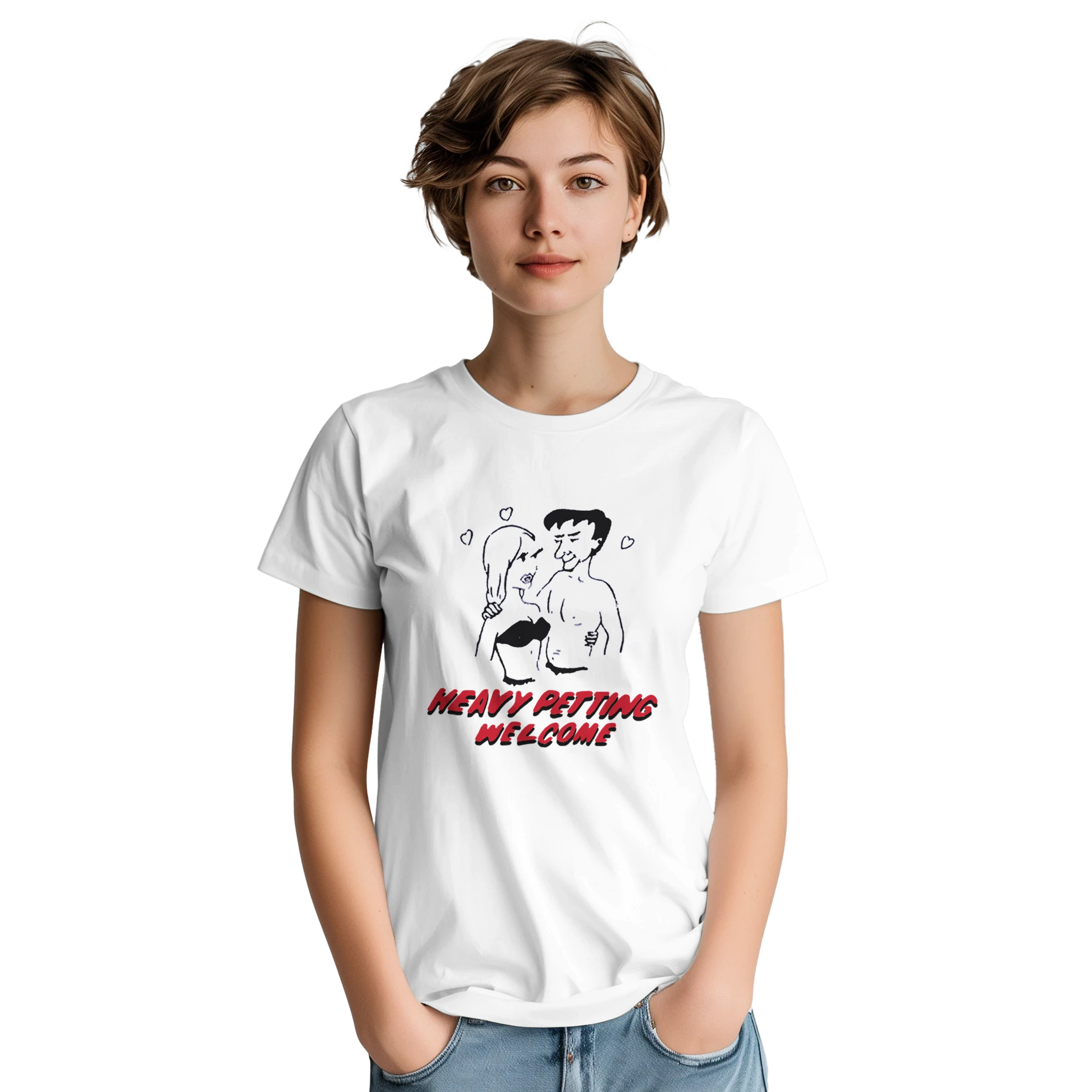 HEAVY PETTING WELCOME! ADULT NOVELTY TSHIRT WHITE