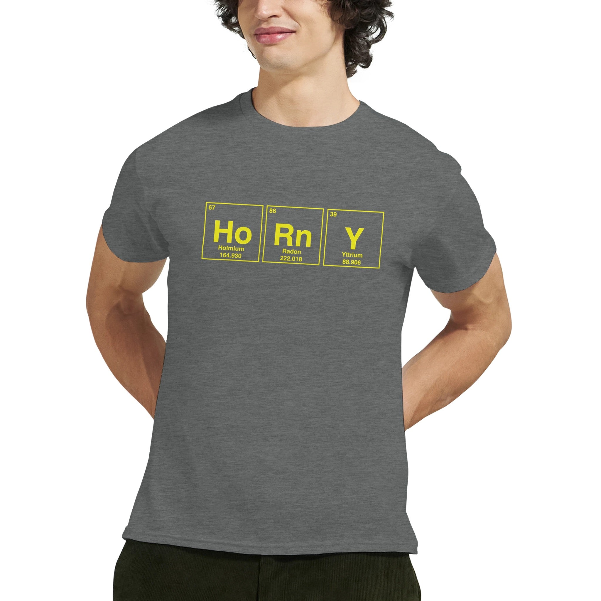 HoRnY periodic table adult novelty tshirt dark grey