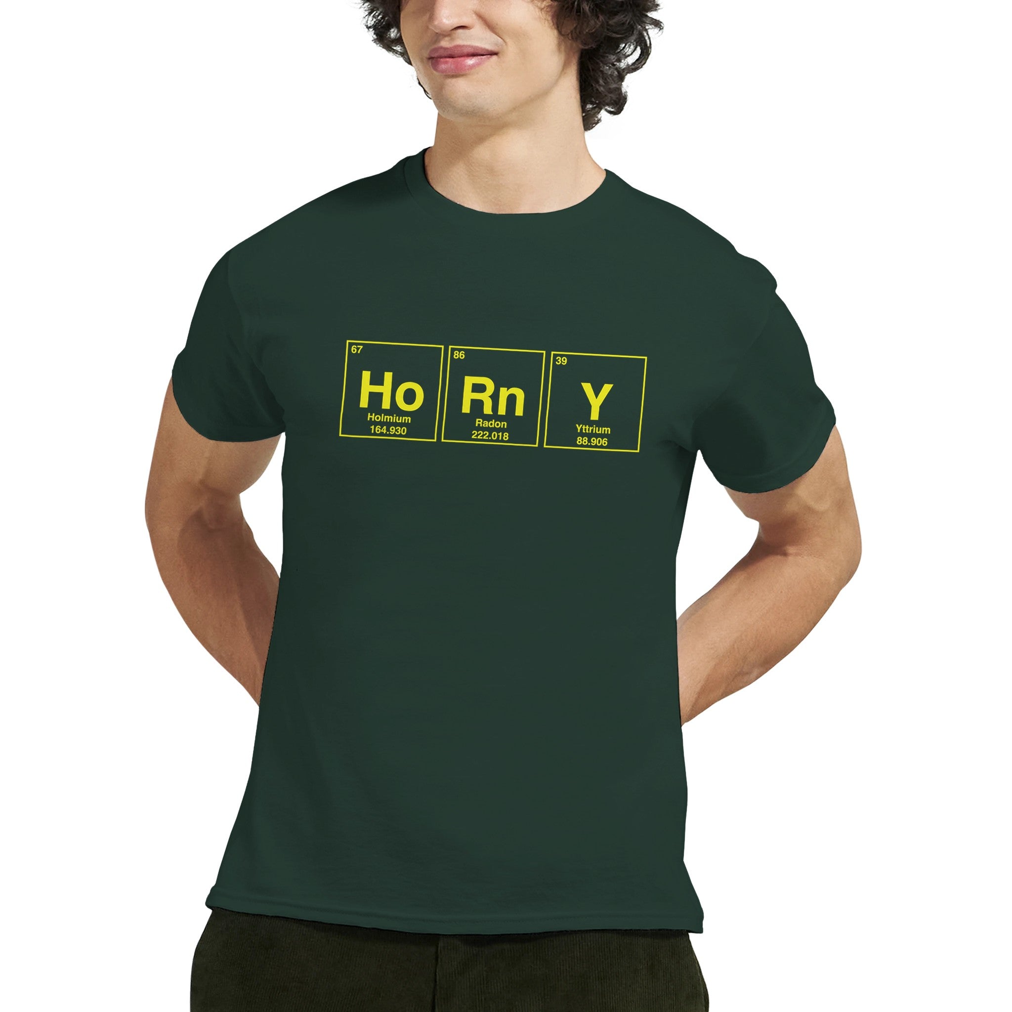 HoRnY periodic table adult novelty tshirt forest green