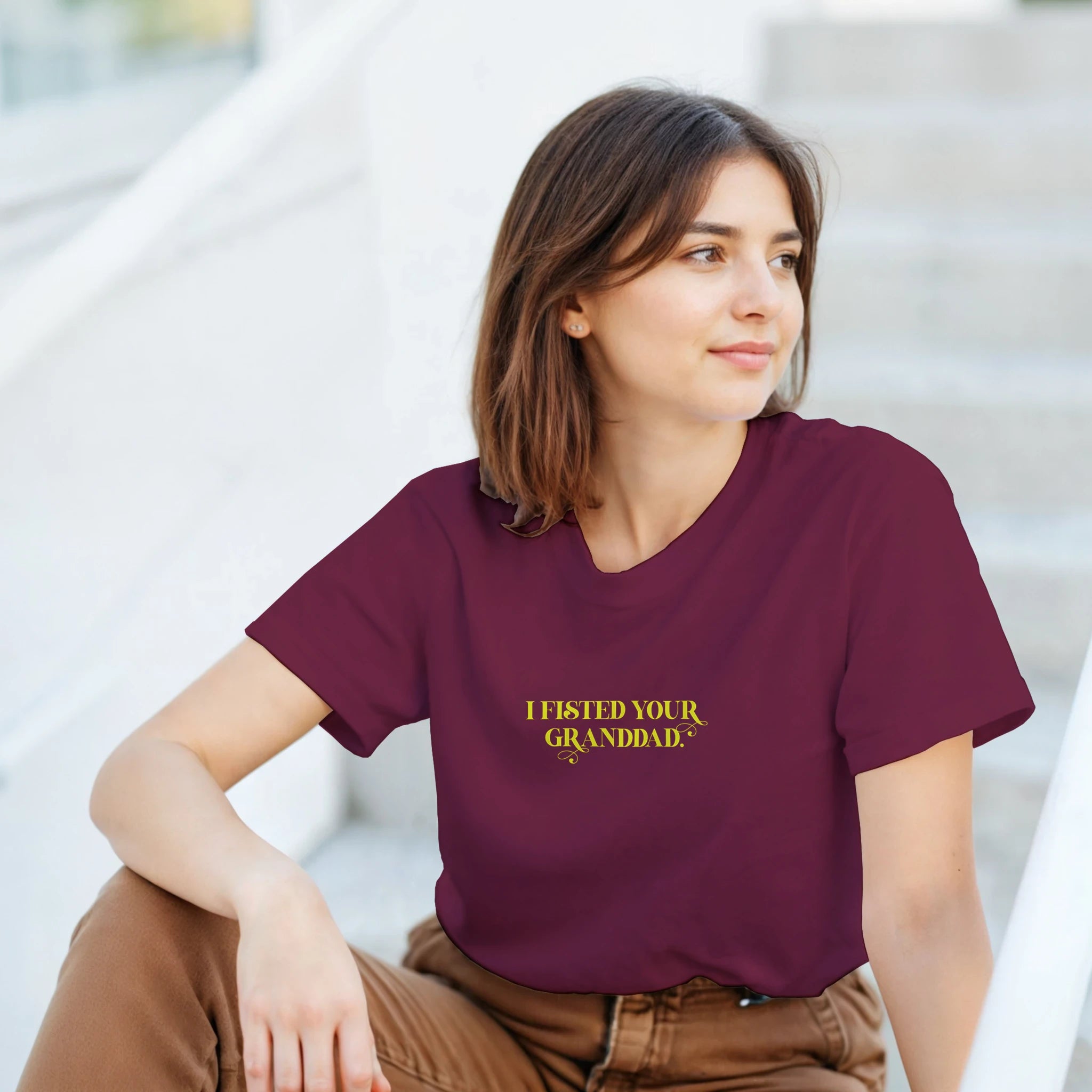 I Fisted Your Granddad adult novelty tshirts sex light burgundy
