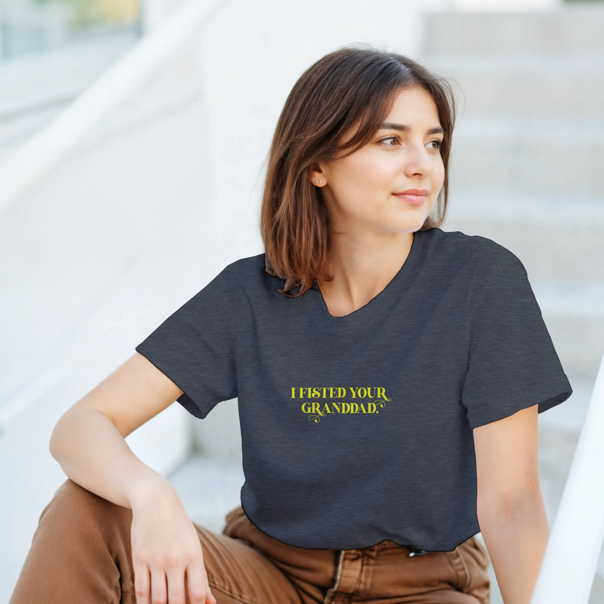I Fisted Your Granddad adult novelty tshirts sex light dark grey
