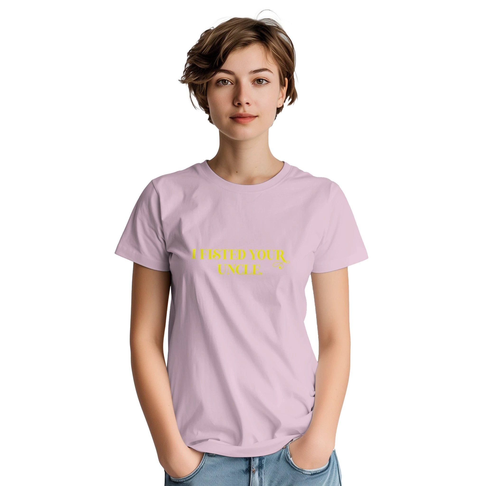 I Fisted Your Uncle adult novelty tshirt pink