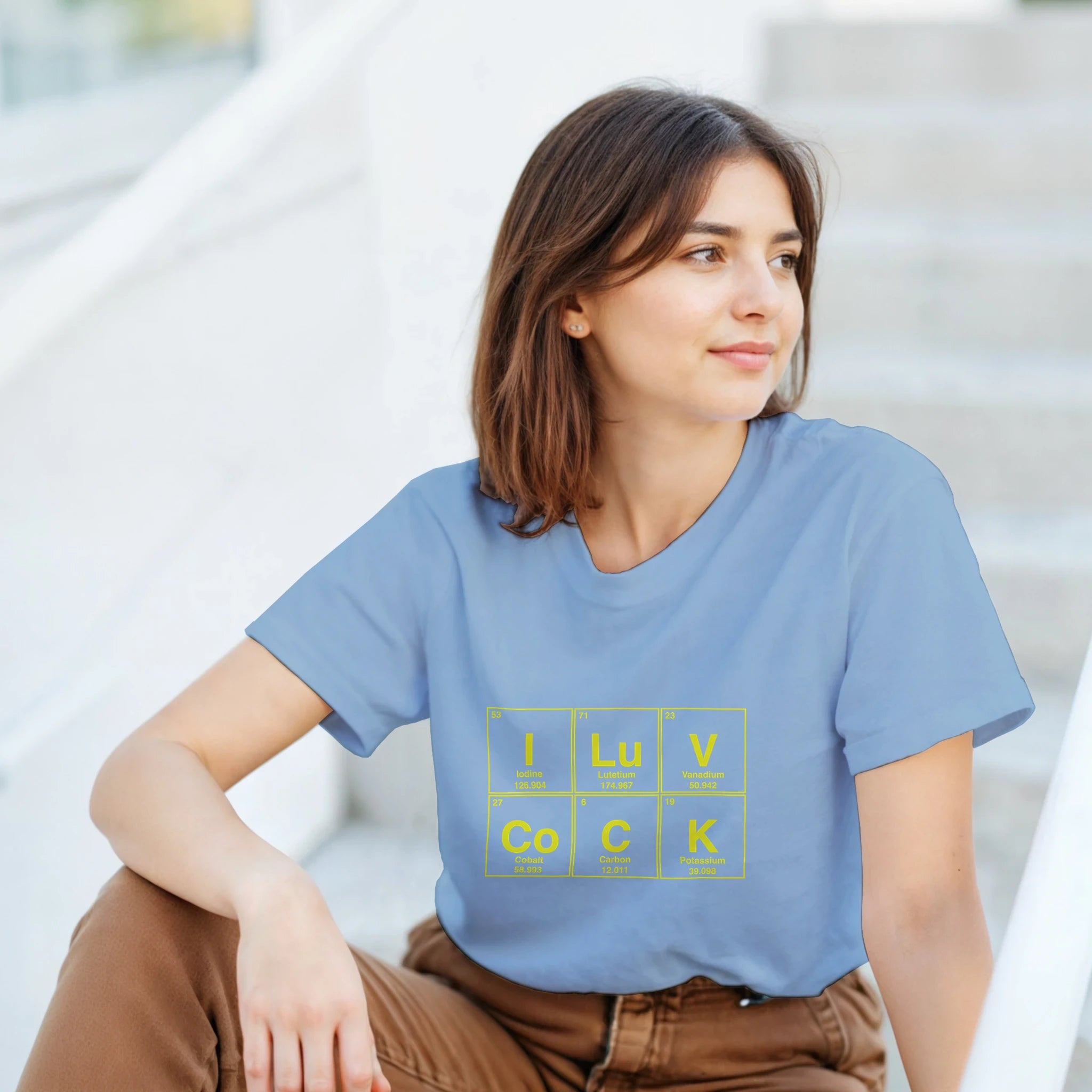 I LuV CoCK periodic table adult novelty tshirt sex light blue