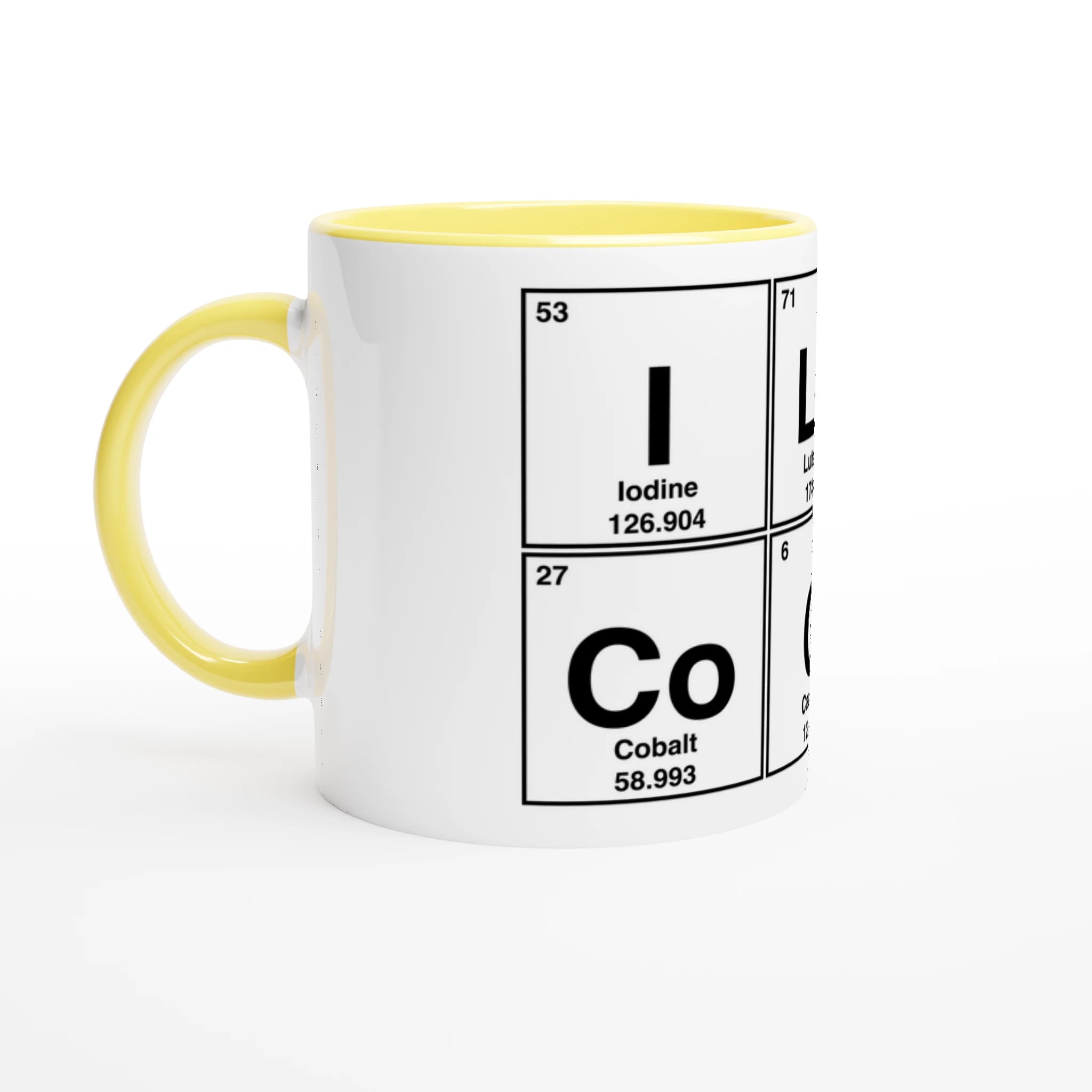 I LuV CoCK periodic table cup mug adult novelty sex yellow