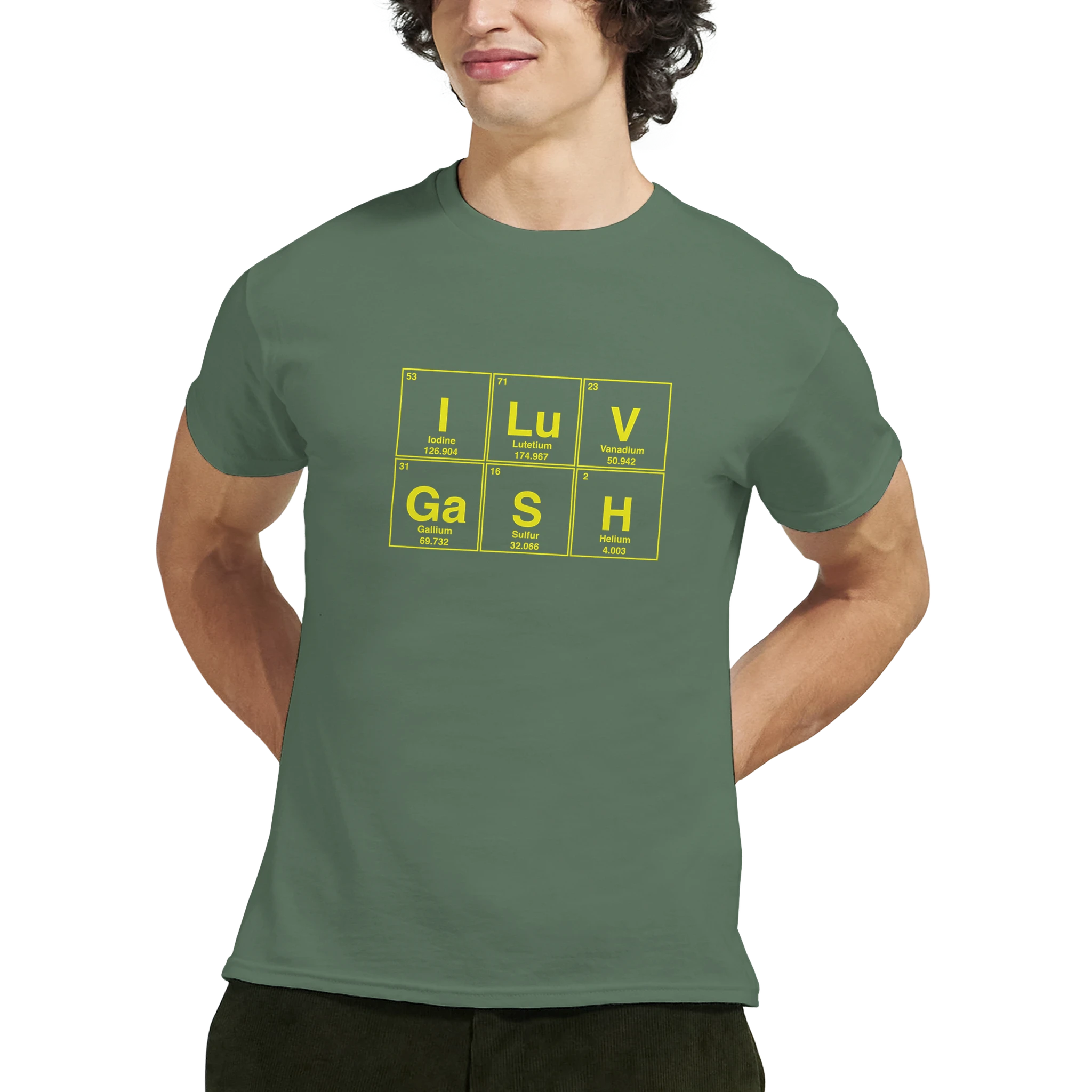 I LuV GaSH periodic table adult novelty tshirt sex military green