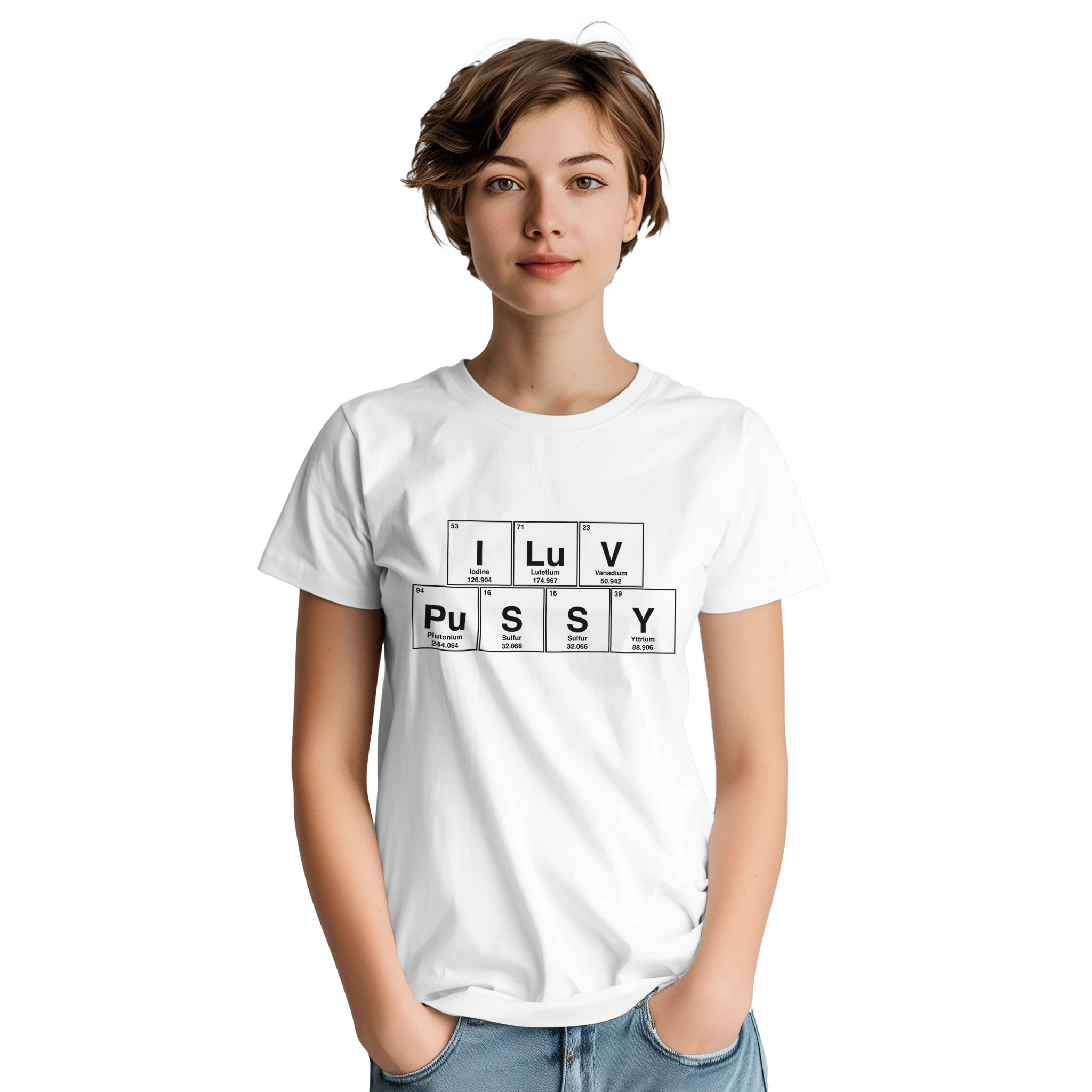 I LuV PuSSY periodic table adult novelty tshirt sex white