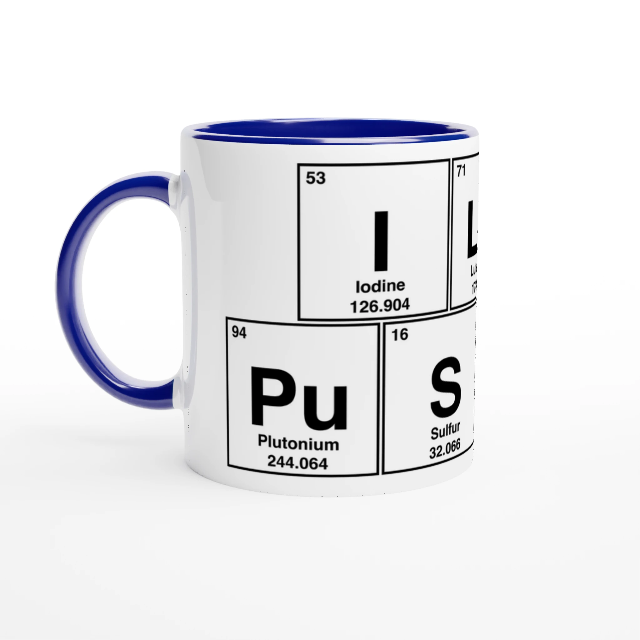 I LuV PuSSY periodic table cup mug adult novelty sex blue