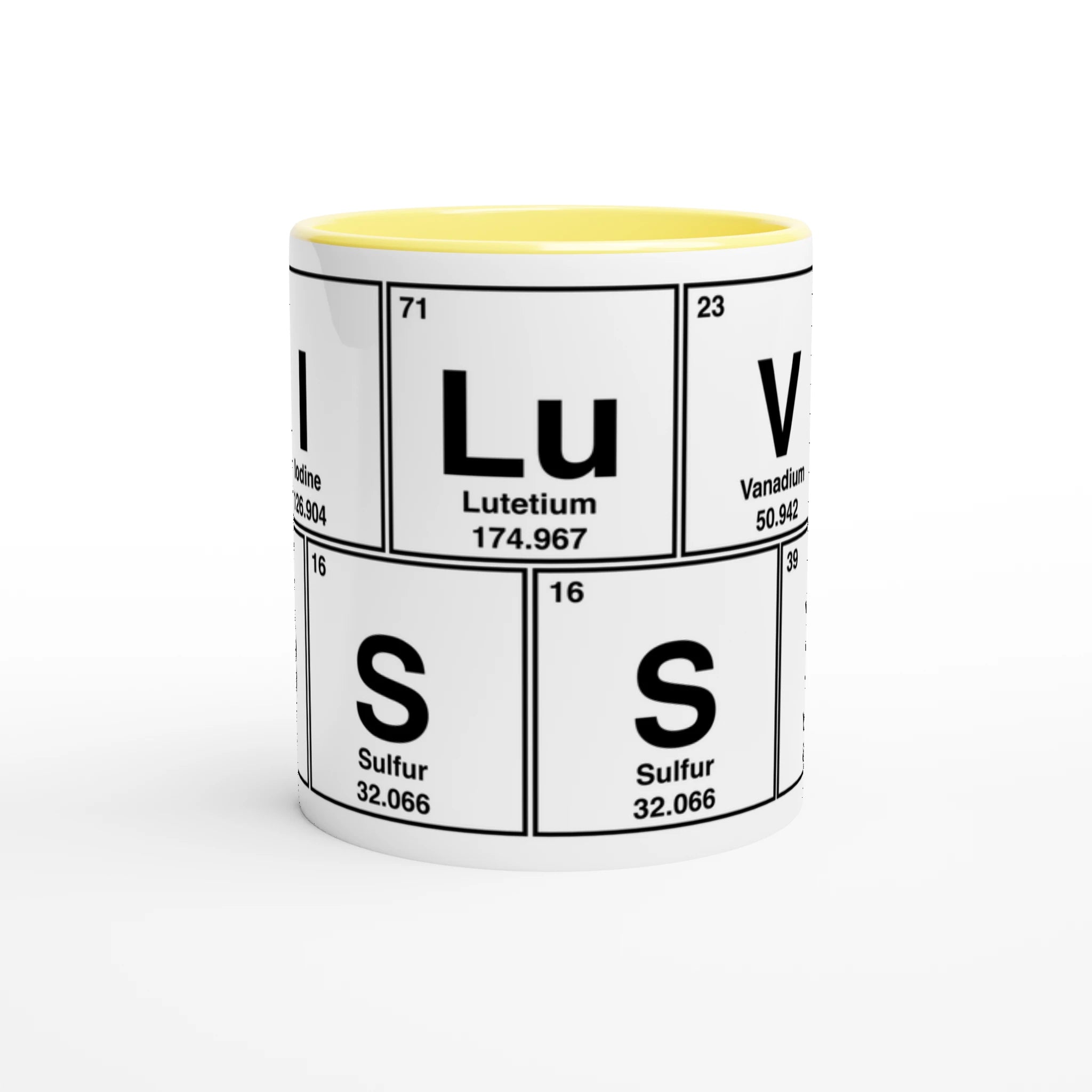 I LuV PuSSY periodic table cup mug adult novelty sex yellow 2