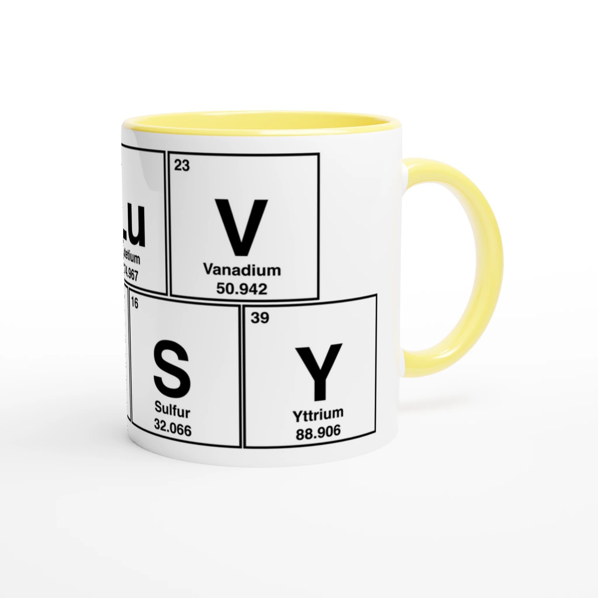 I LuV PuSSY periodic table cup mug adult novelty sex yellow 3