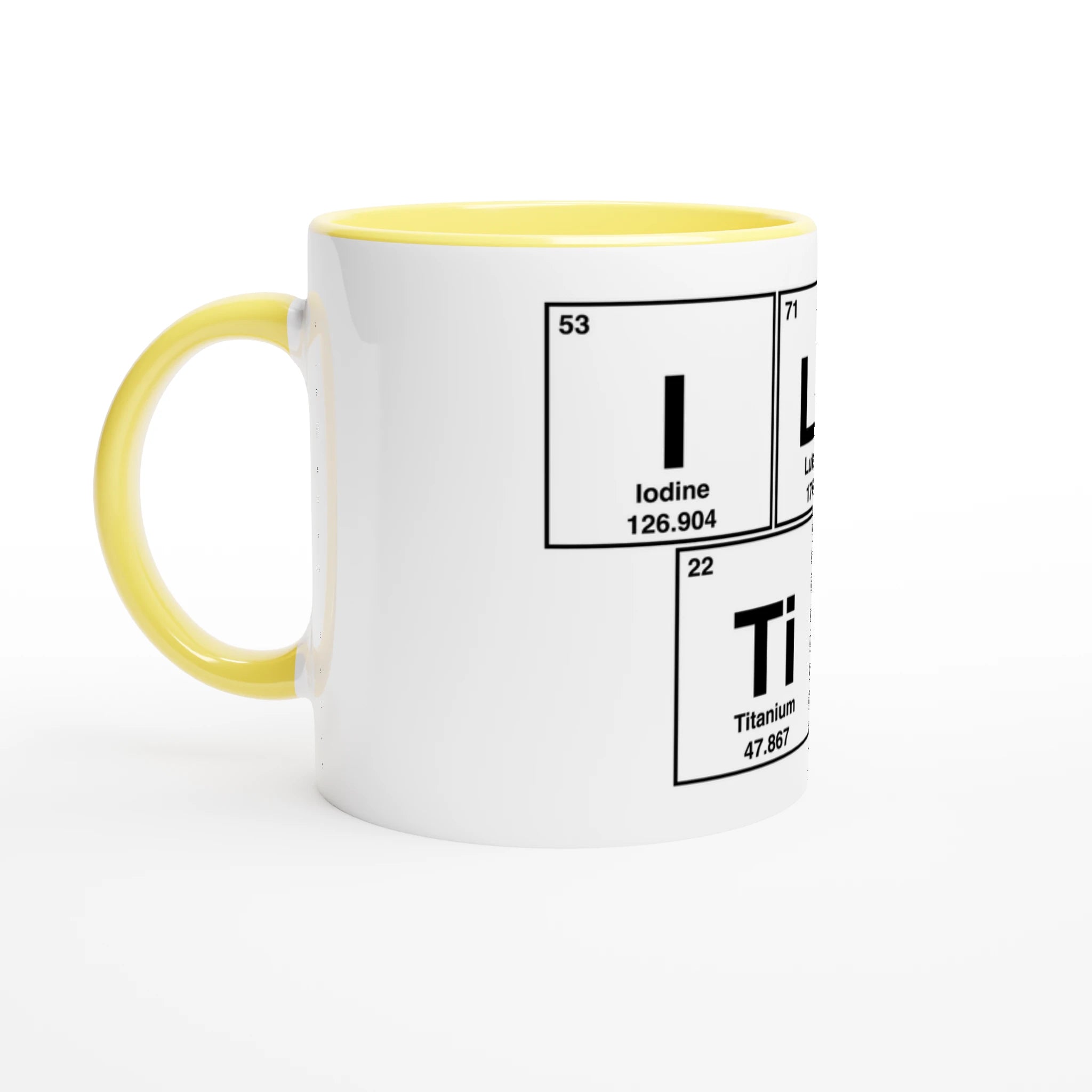 I LuV TiTs periodic table adult novelt sex cup mug yellow